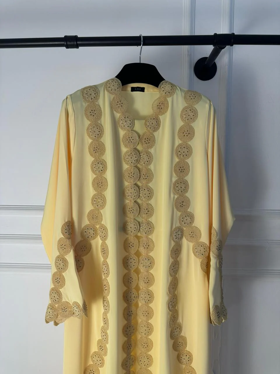 C 2142-01 Yellow Crystal Lace Abaya - Image 3