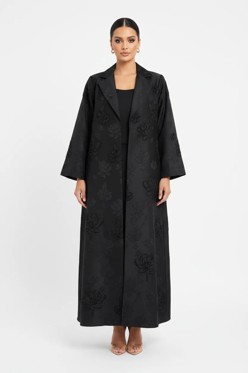 C 2144 Black Beaded Abaya - Image 2