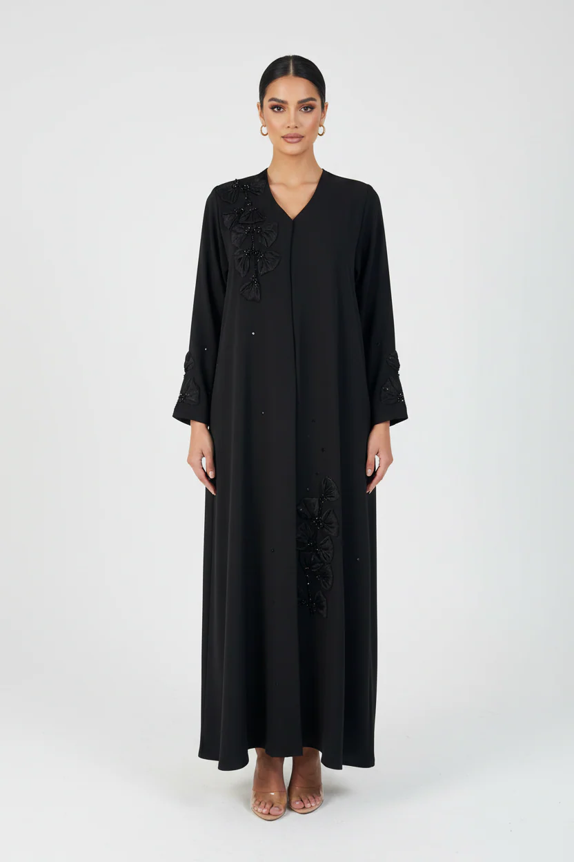 C 2145 Black Beaded Abaya - Image 2
