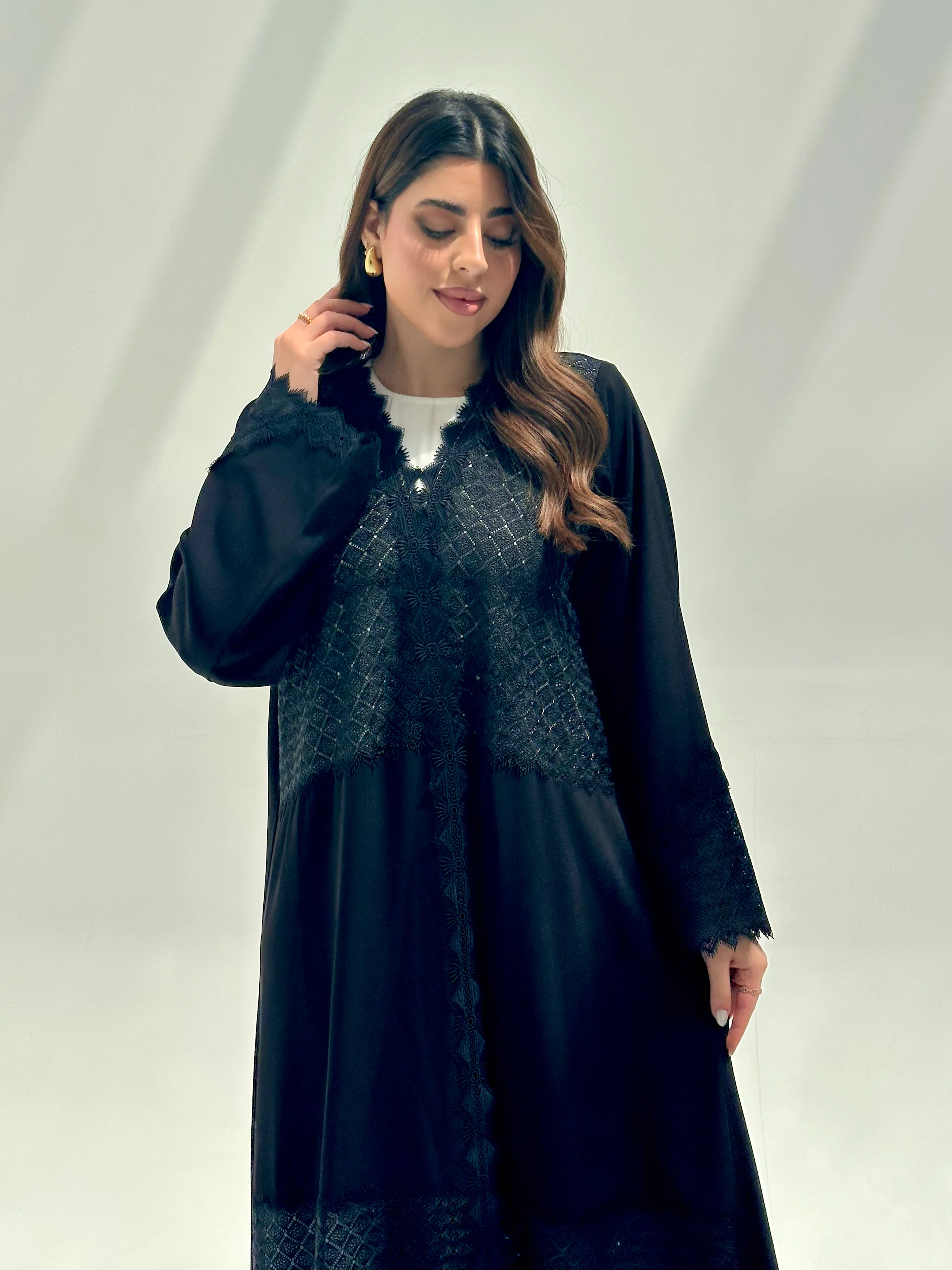 C 2151 Black Crystal Lace Eid Abaya - Image 2