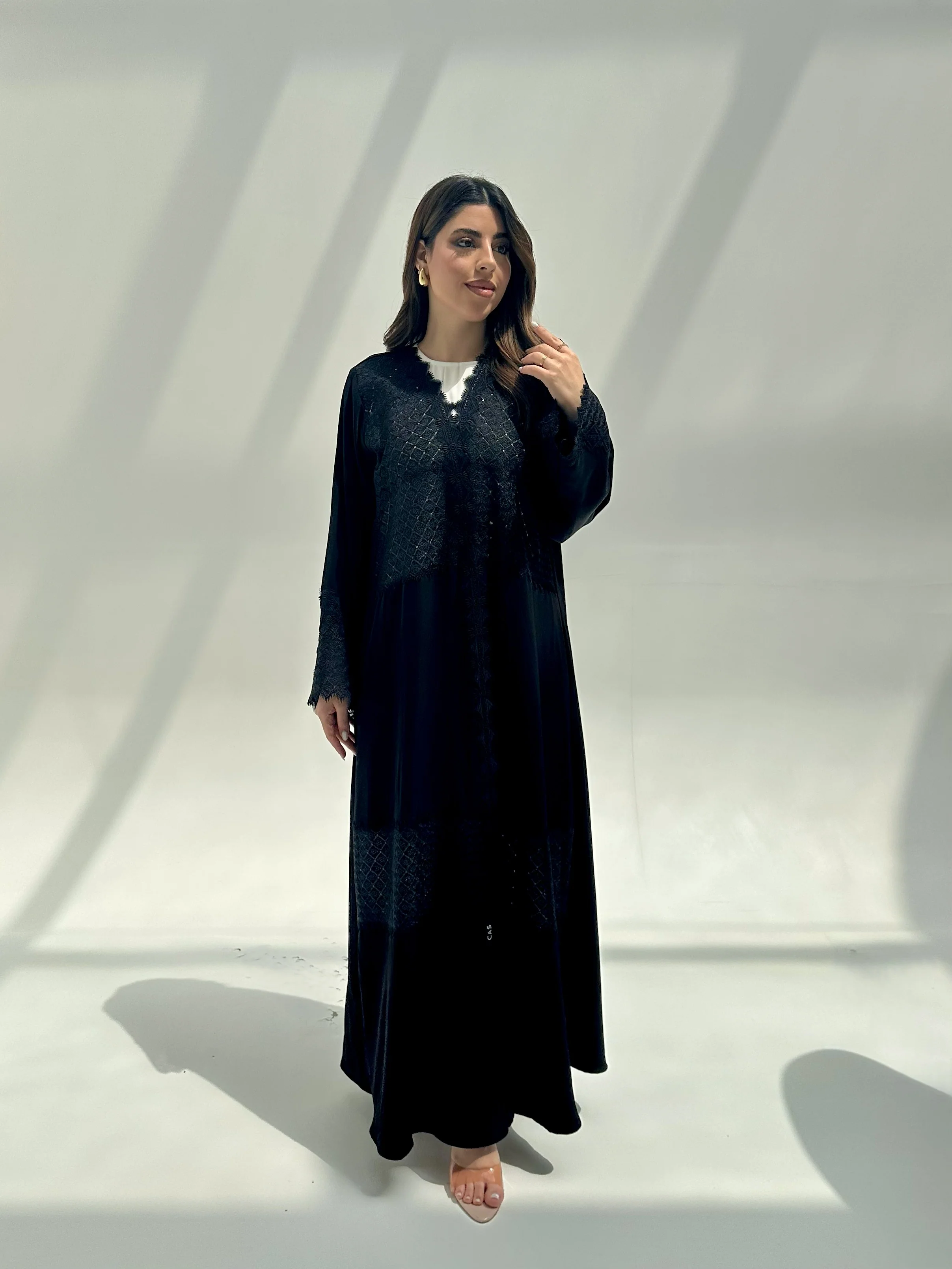 C 2151 Black Crystal Lace Eid Abaya - Image 3