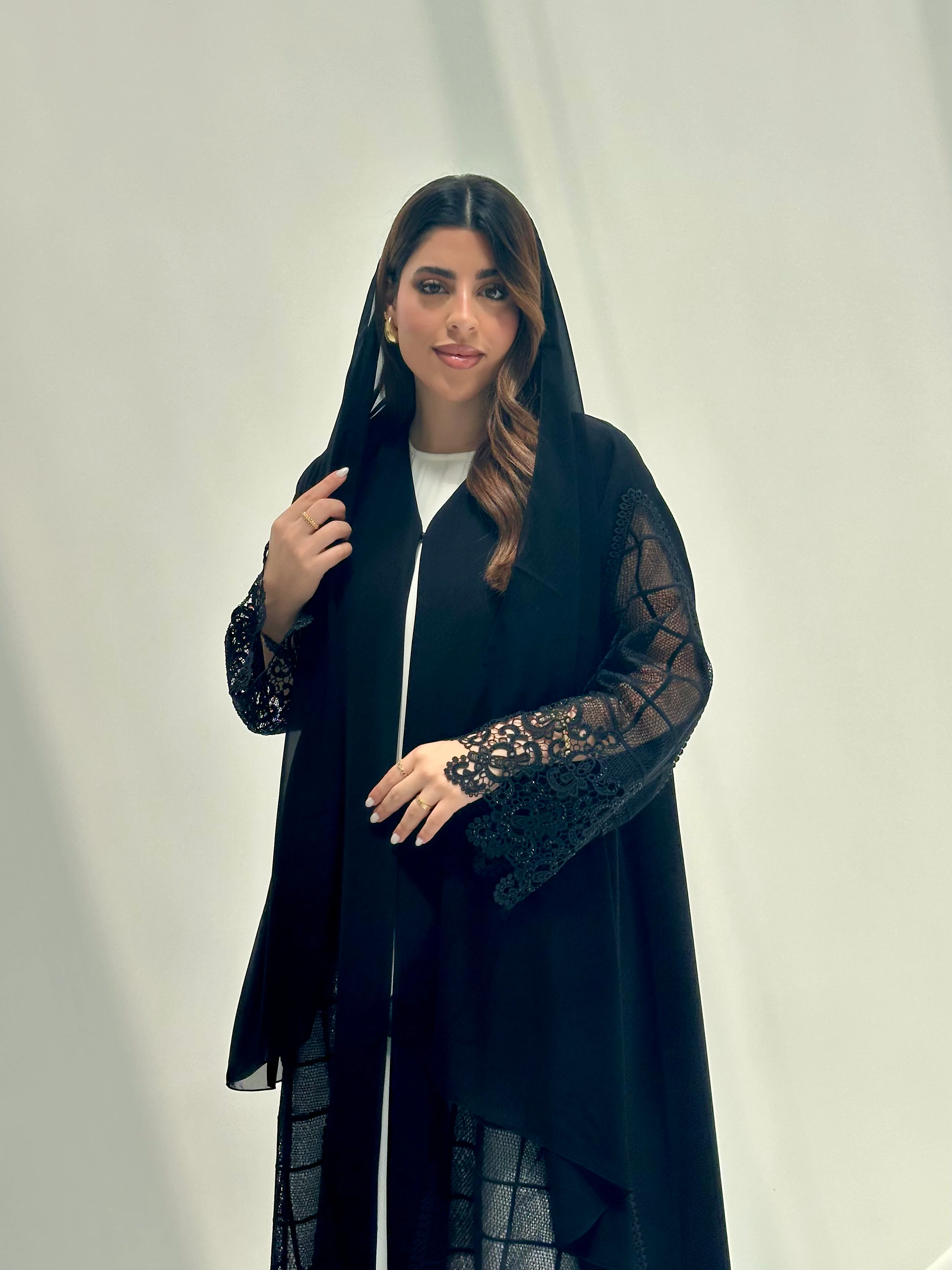 C 2152 Black Crystal Lace Eid Abaya