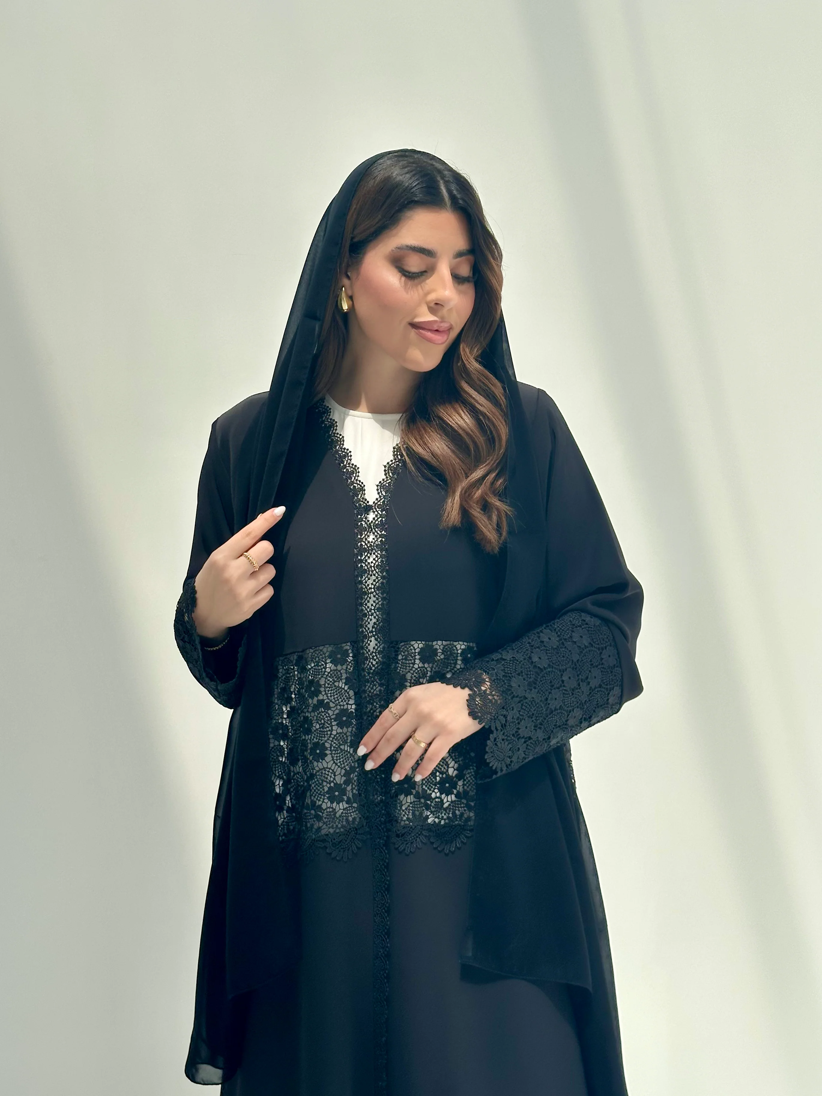 C 2153 Black Floral Lace Eid Abaya