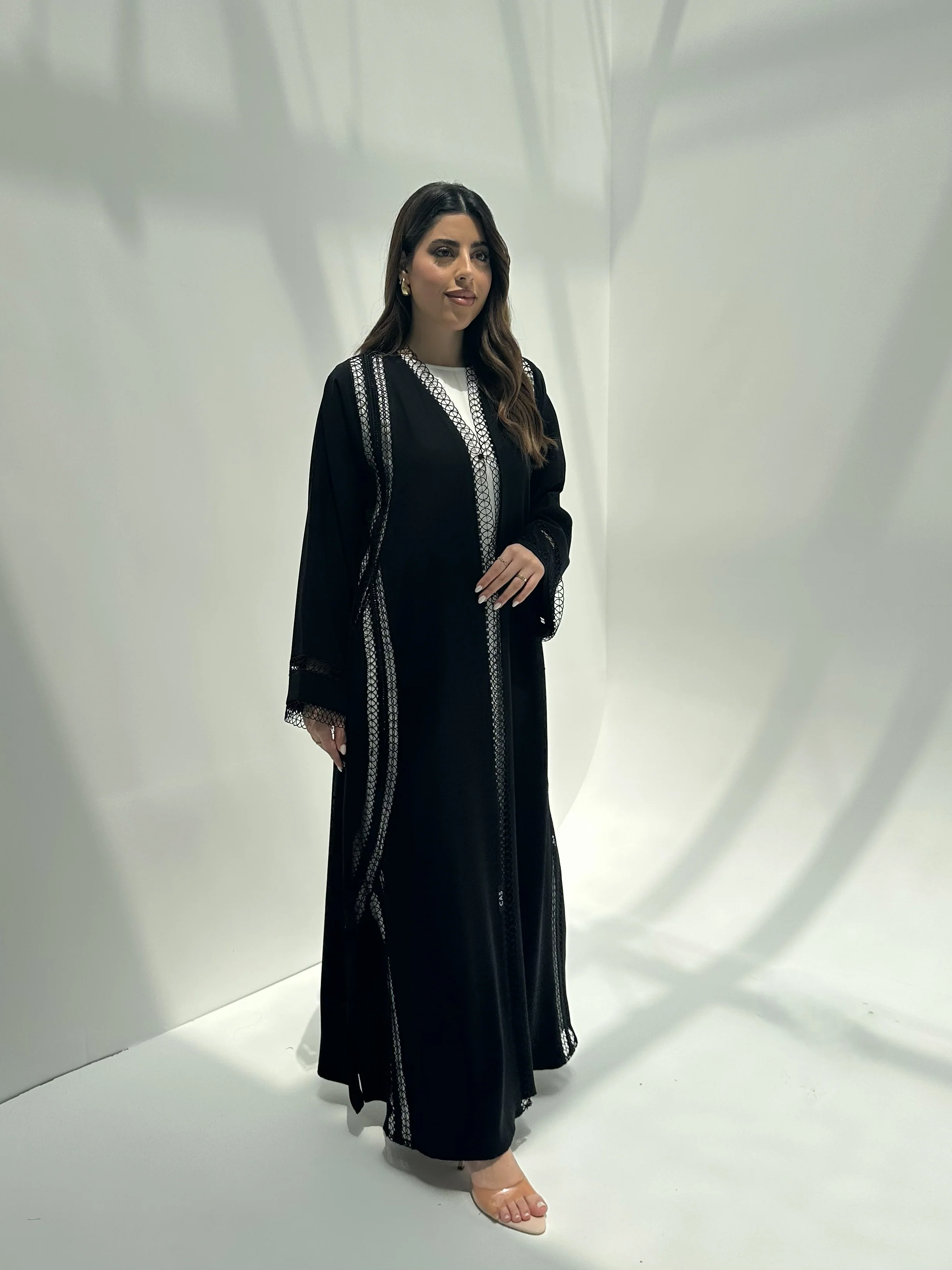 C 2157 Black Crystal Lace Eid Abaya - Image 4