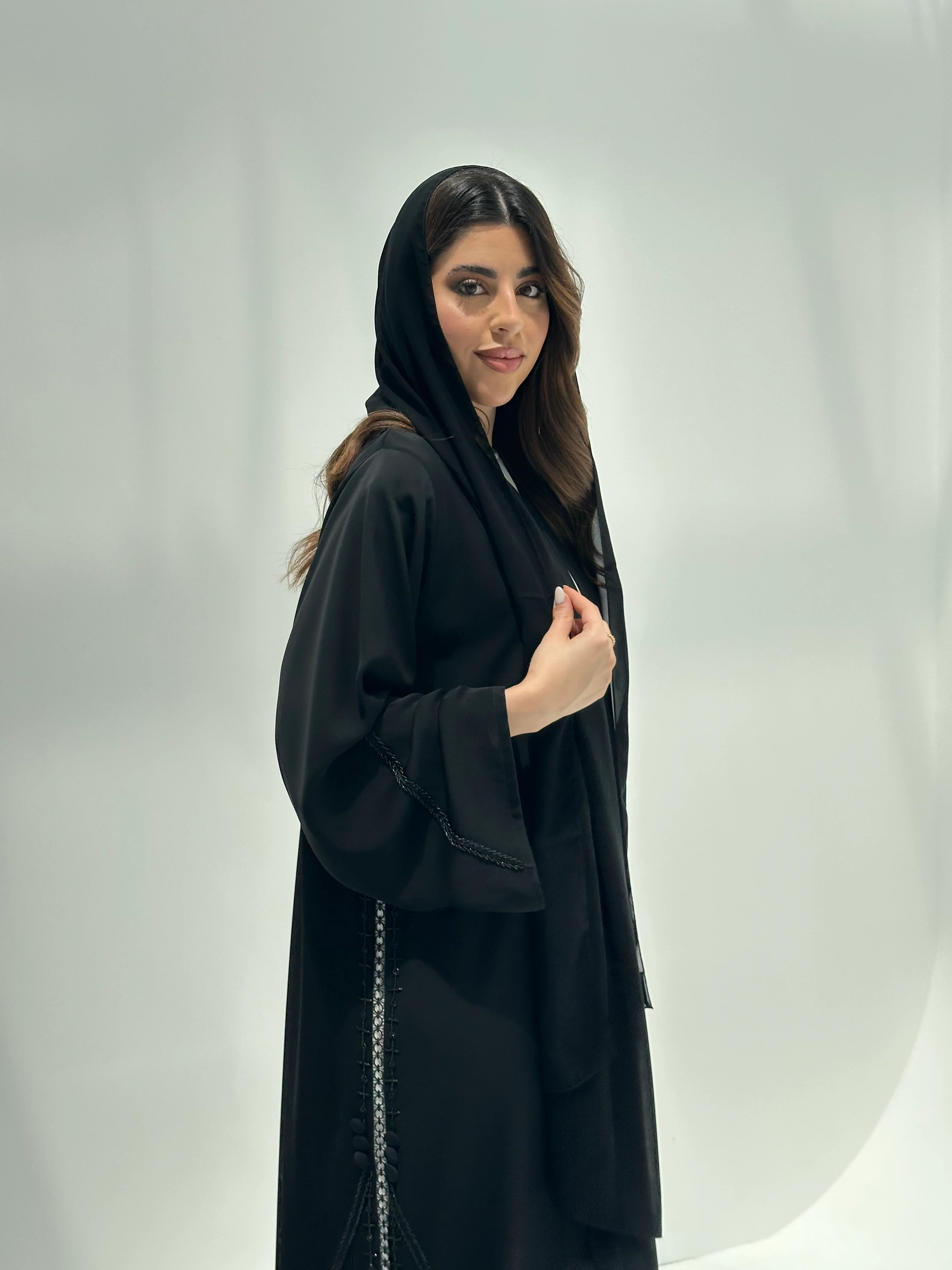 C 2161 Black Beaded Eid Abaya - Image 5