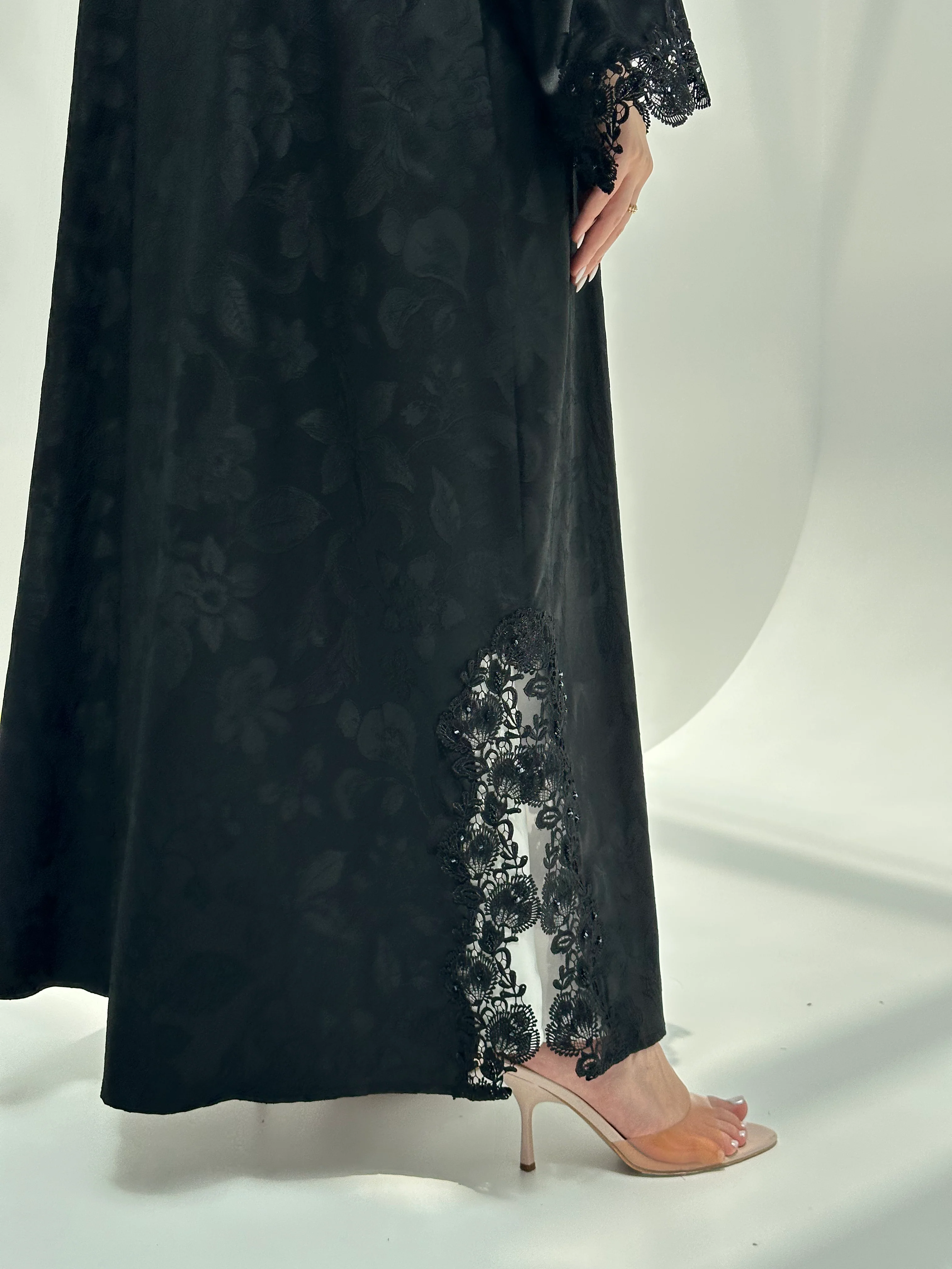 C 2164 Black Floral Lace Eid Abaya - Image 4