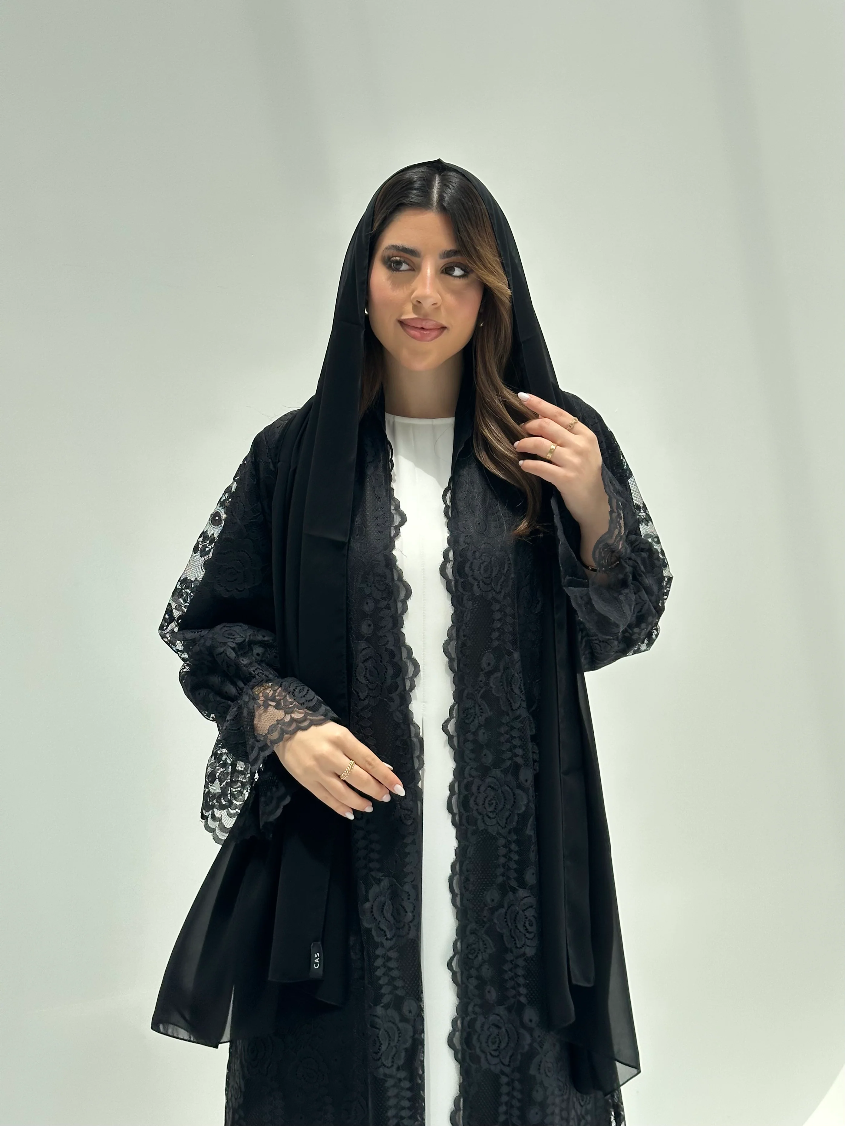 C 2169 Black Floral Dantel Eid Abaya