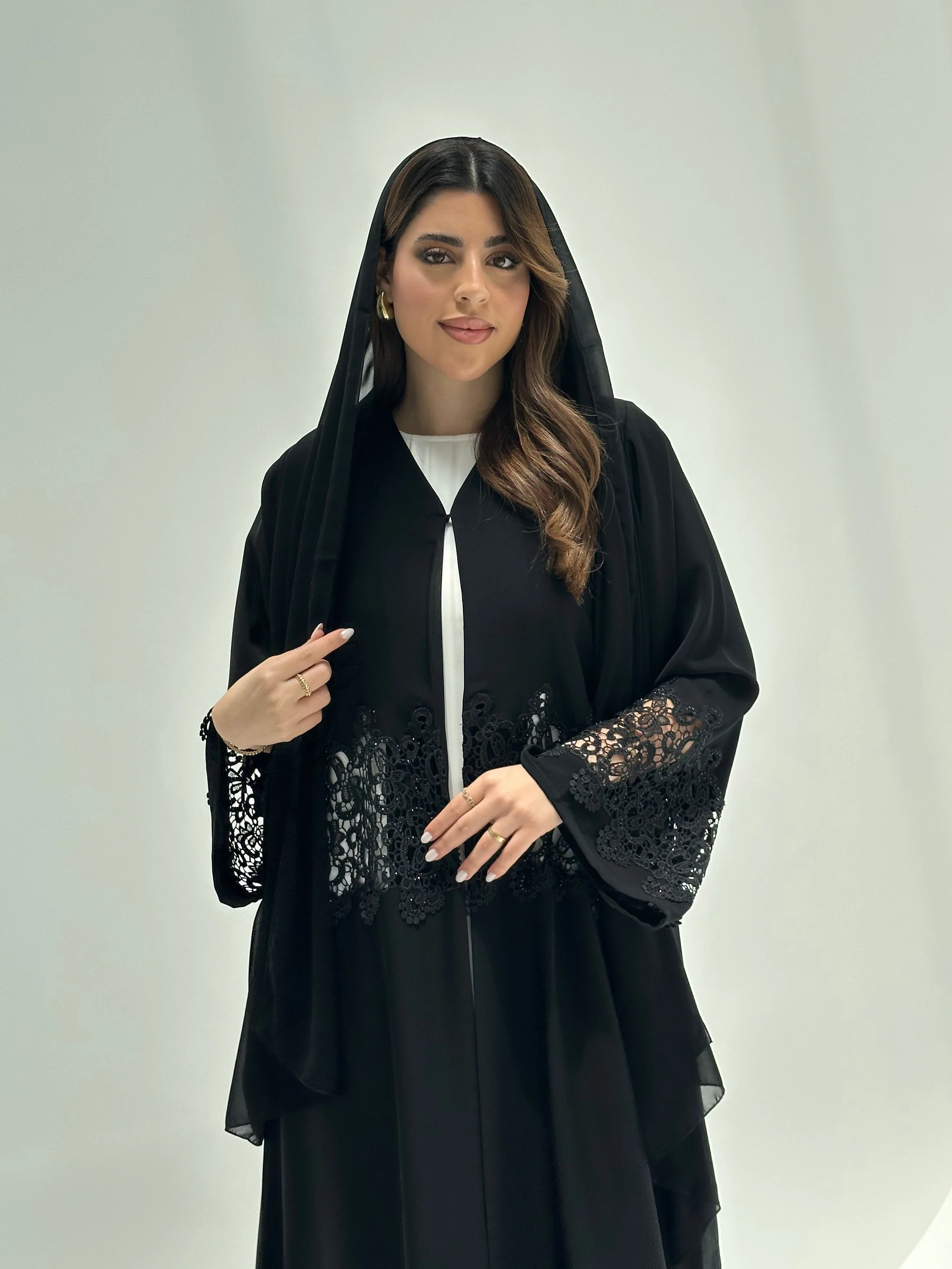 C 2171 Black Crystal Lace Eid Abaya