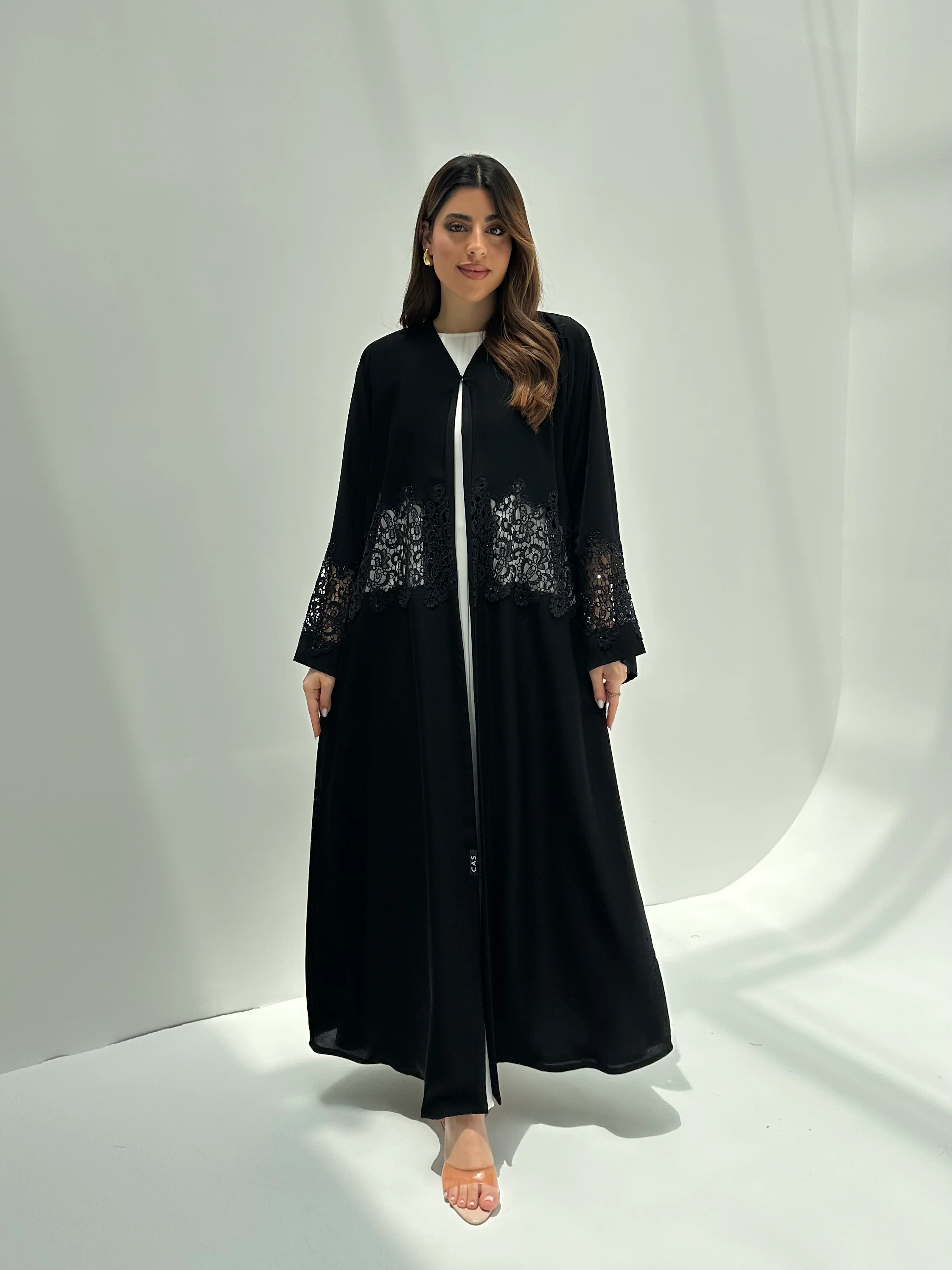 C 2171 Black Crystal Lace Eid Abaya - Image 3