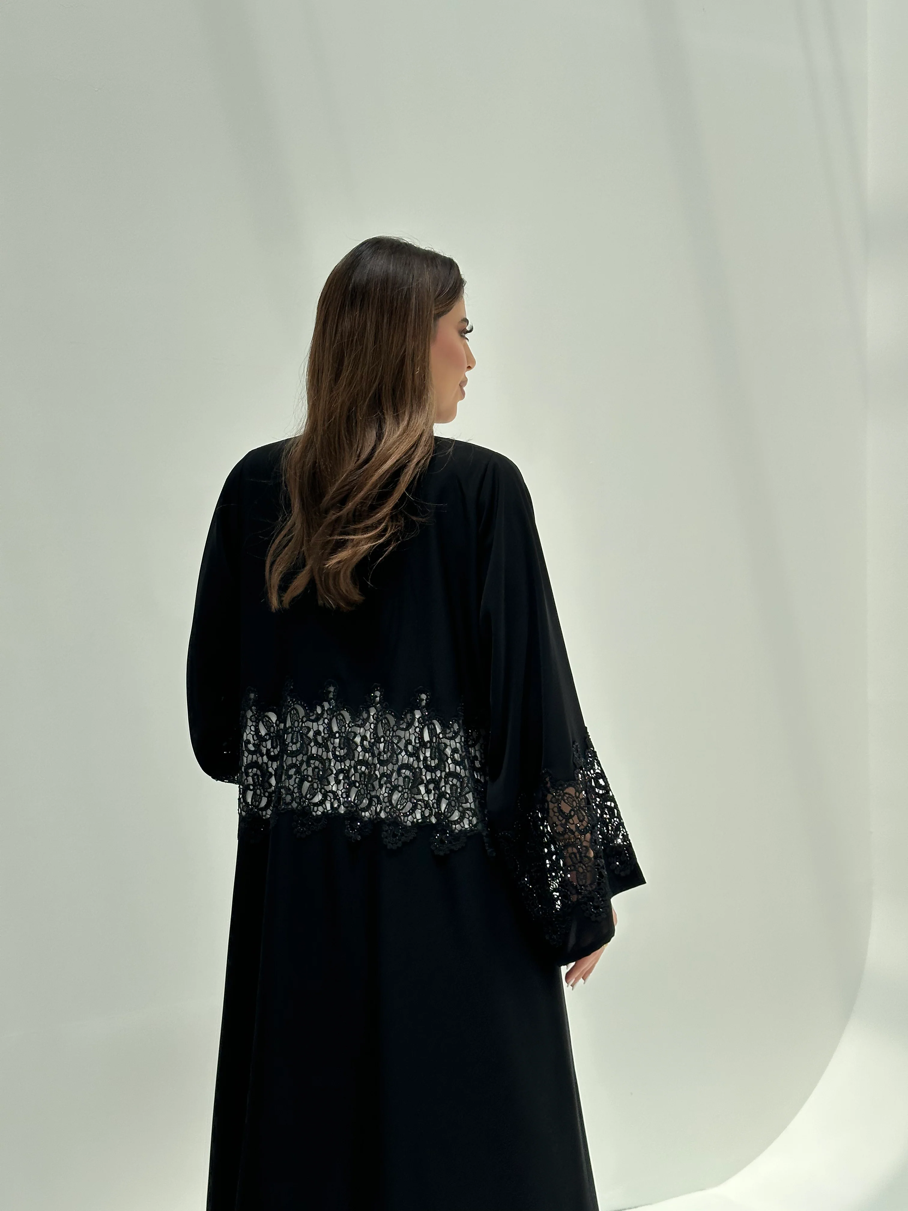 C 2171 Black Crystal Lace Eid Abaya - Image 4