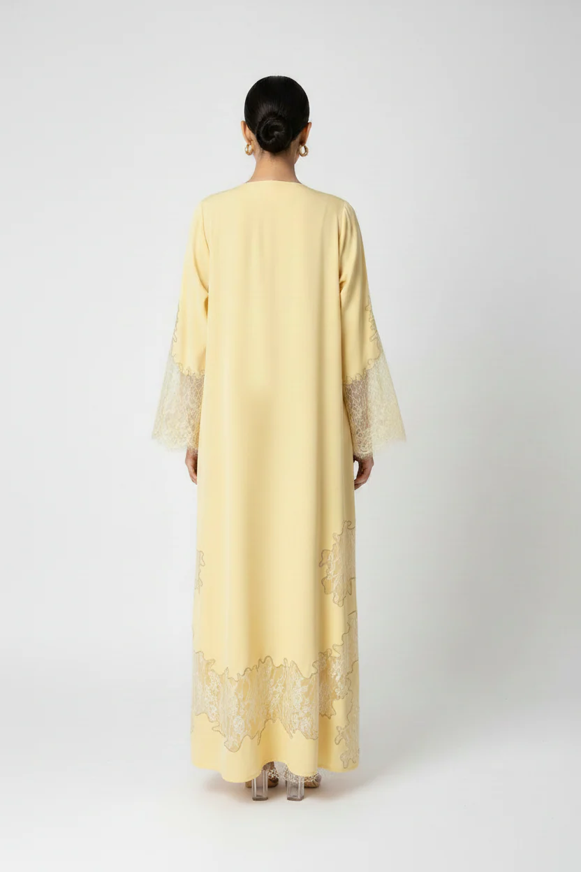 C 2177-01 Light Yellow Dantel Abaya - Image 3