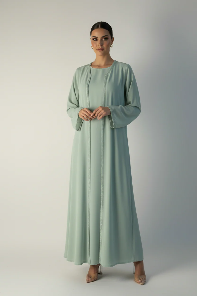 C 2178-01 Sage Green Lace Abaya - Image 2