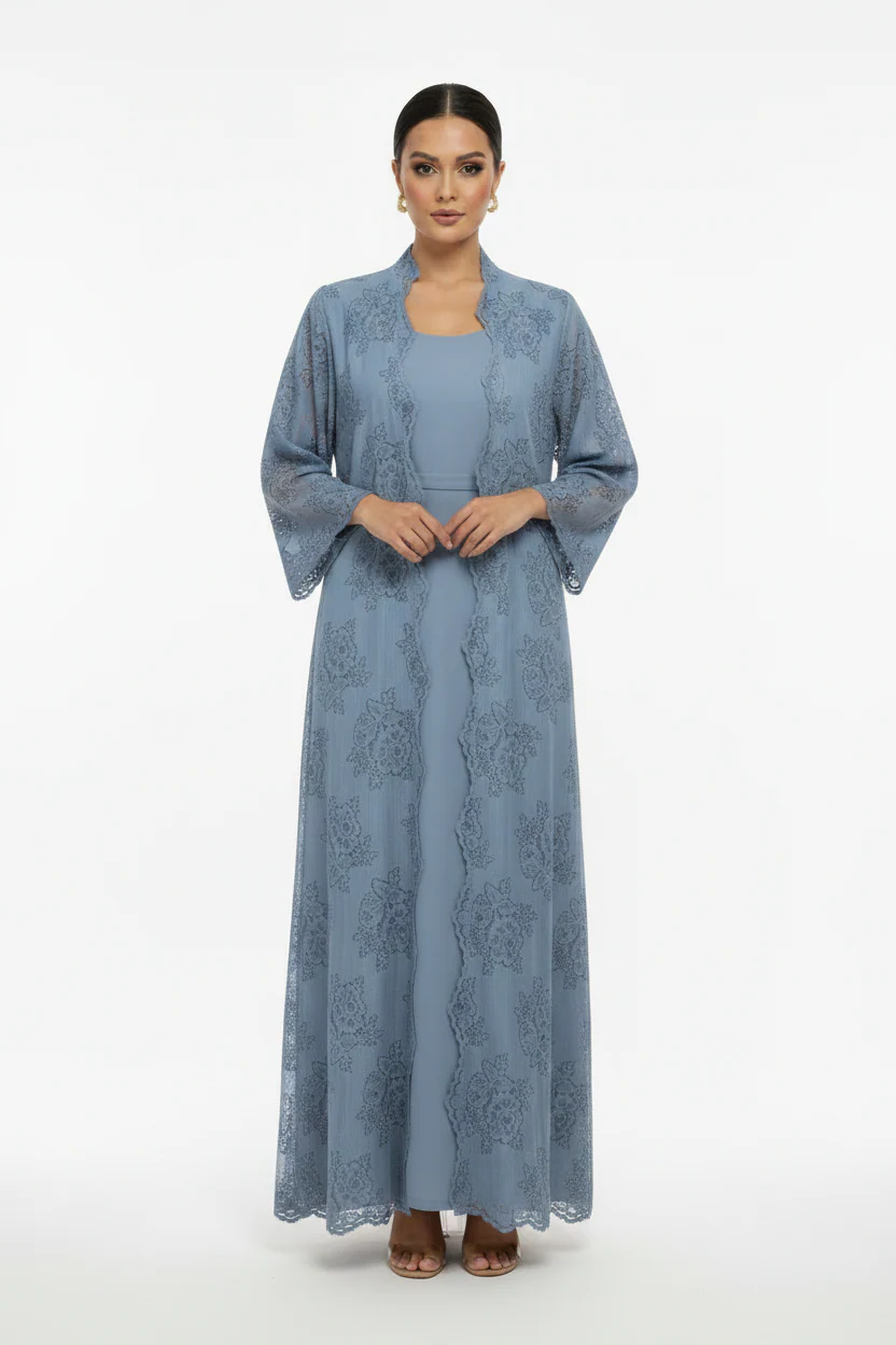 C 2187-02 Periwinkle Blue Dantel Abaya - Image 2