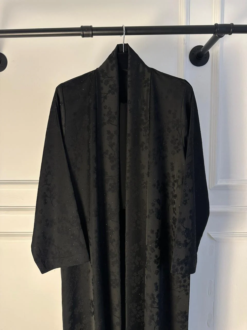 C 2194 Black Floral Rhinestone Abaya - Image 3