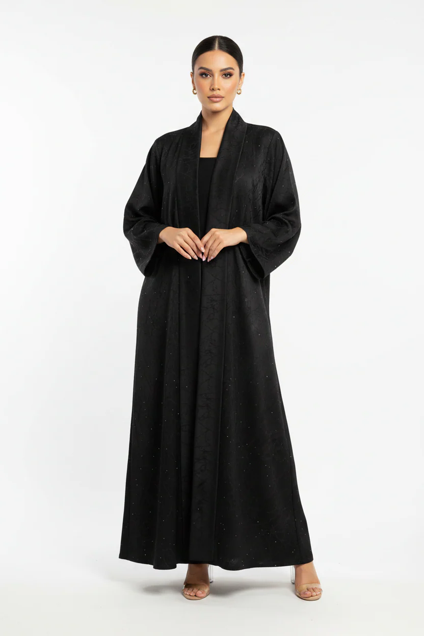 C 2196 Black Striped Rhinestone Abaya - Image 2