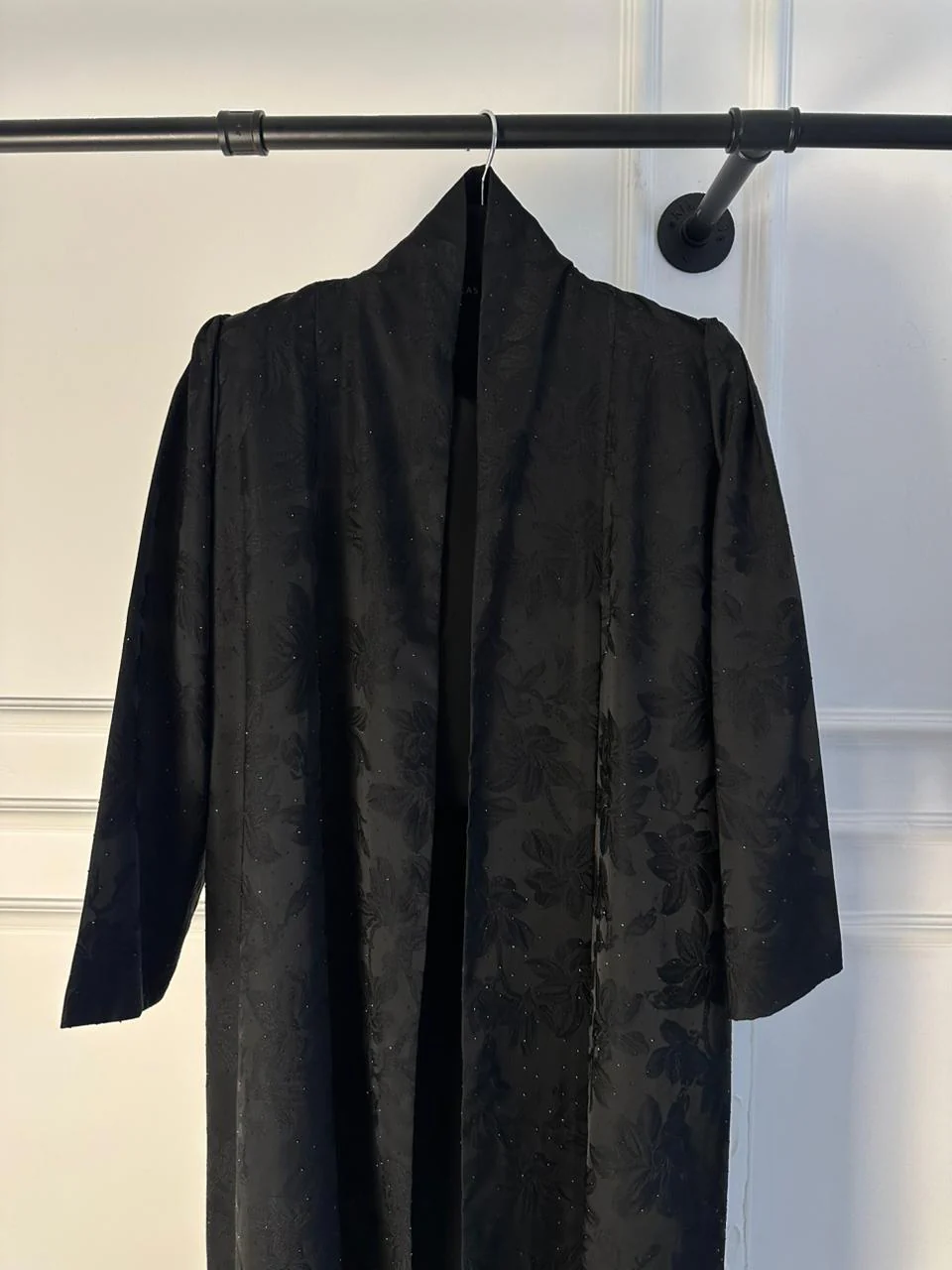 C 2197 Black Floral Rhinestone Abaya - Image 3