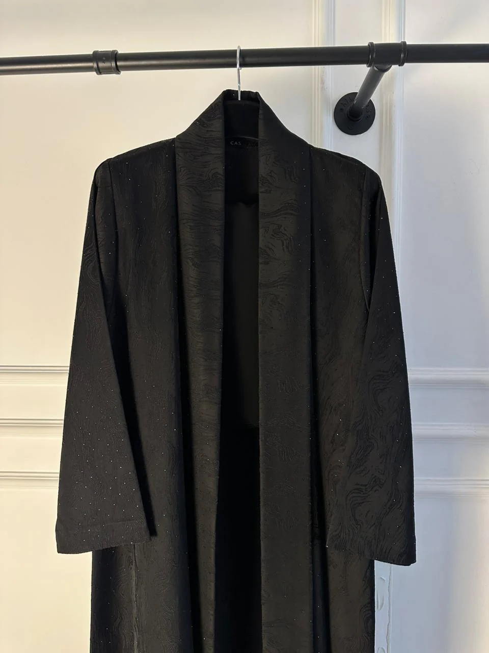 C 2198 Black Swirls Rhinestone Abaya - Image 3