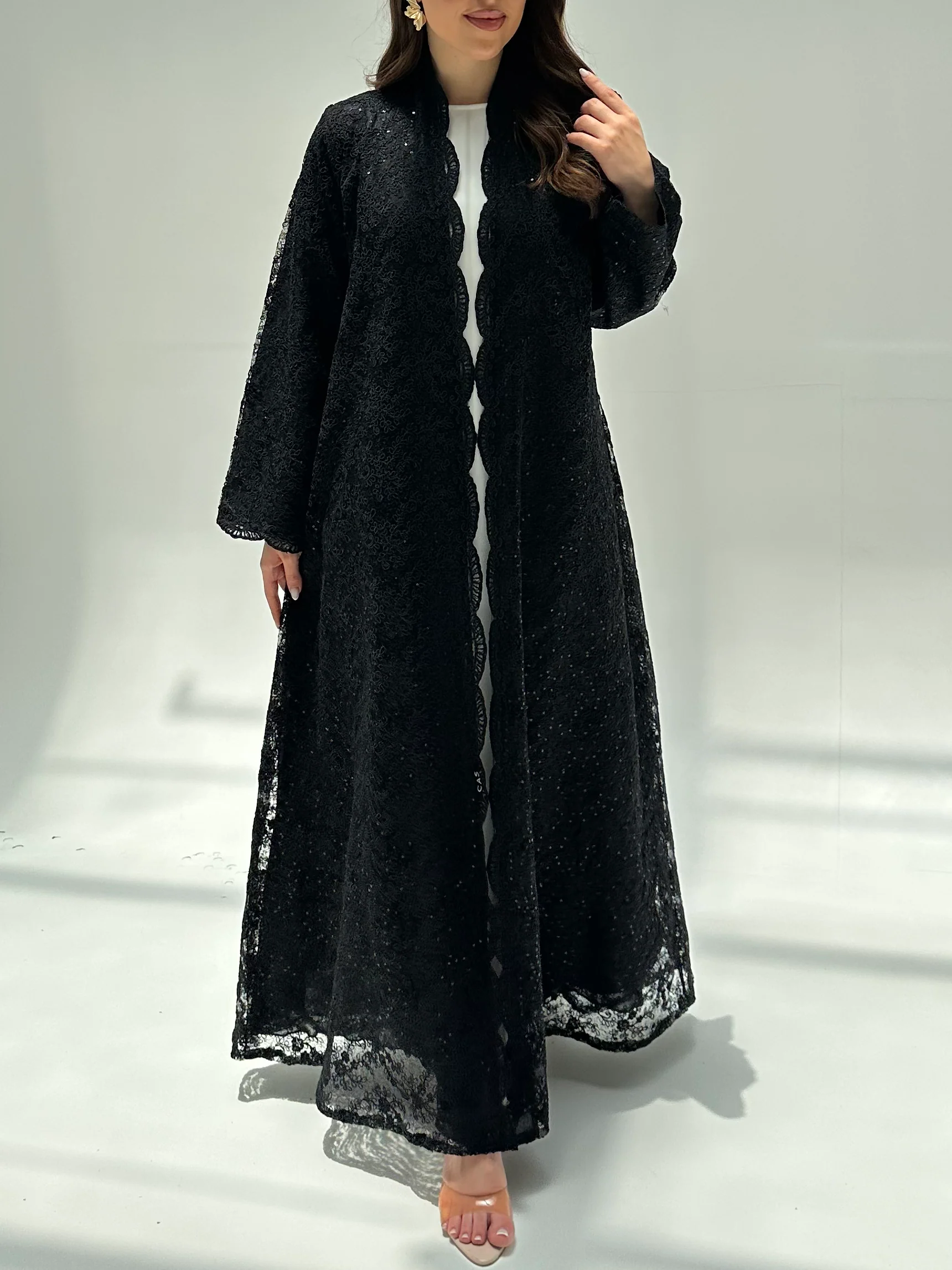 C 2204 Black Sequin Dantel Abaya - Image 2