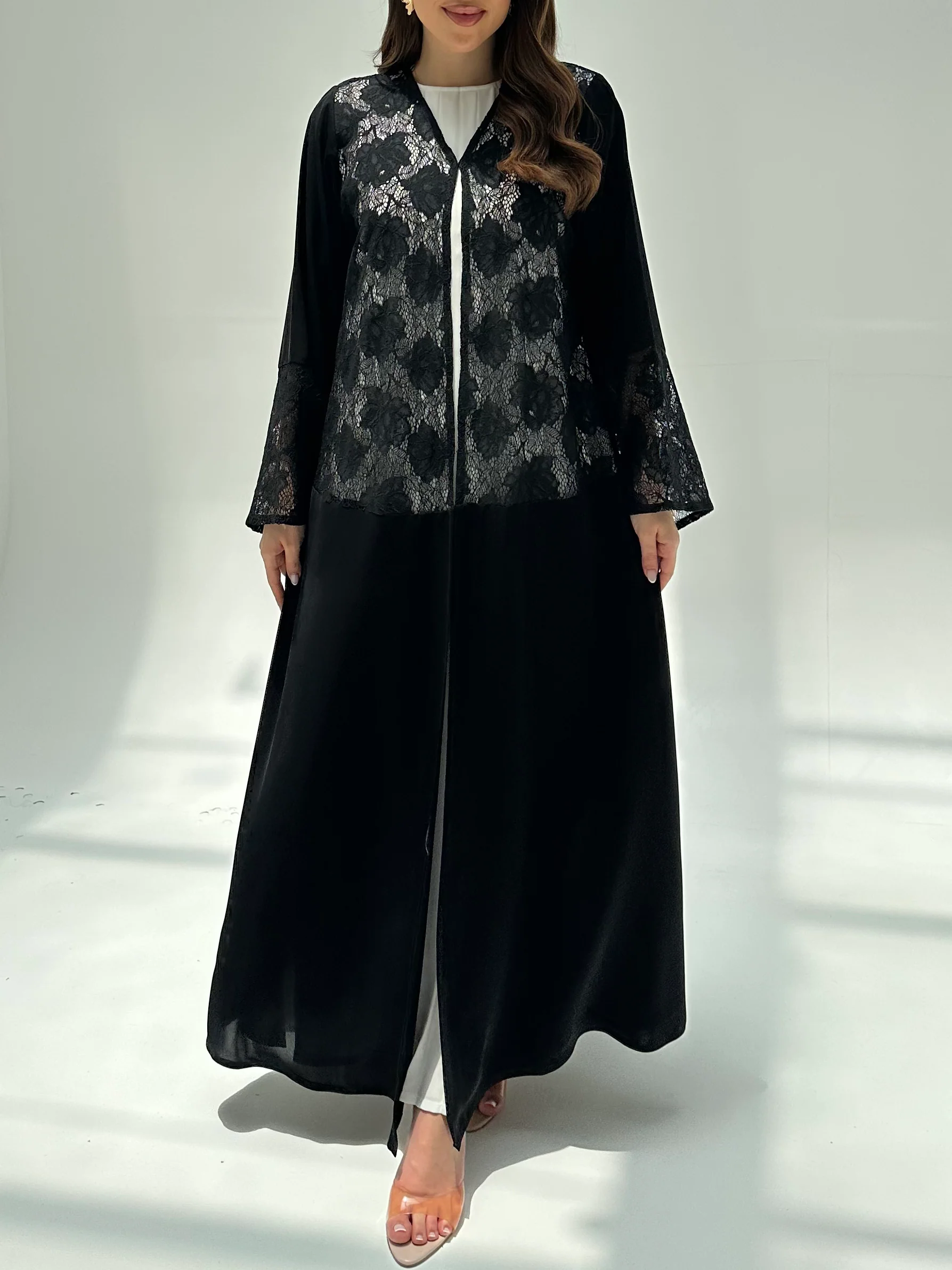 C 2206 Black Dantel Abaya - Image 2