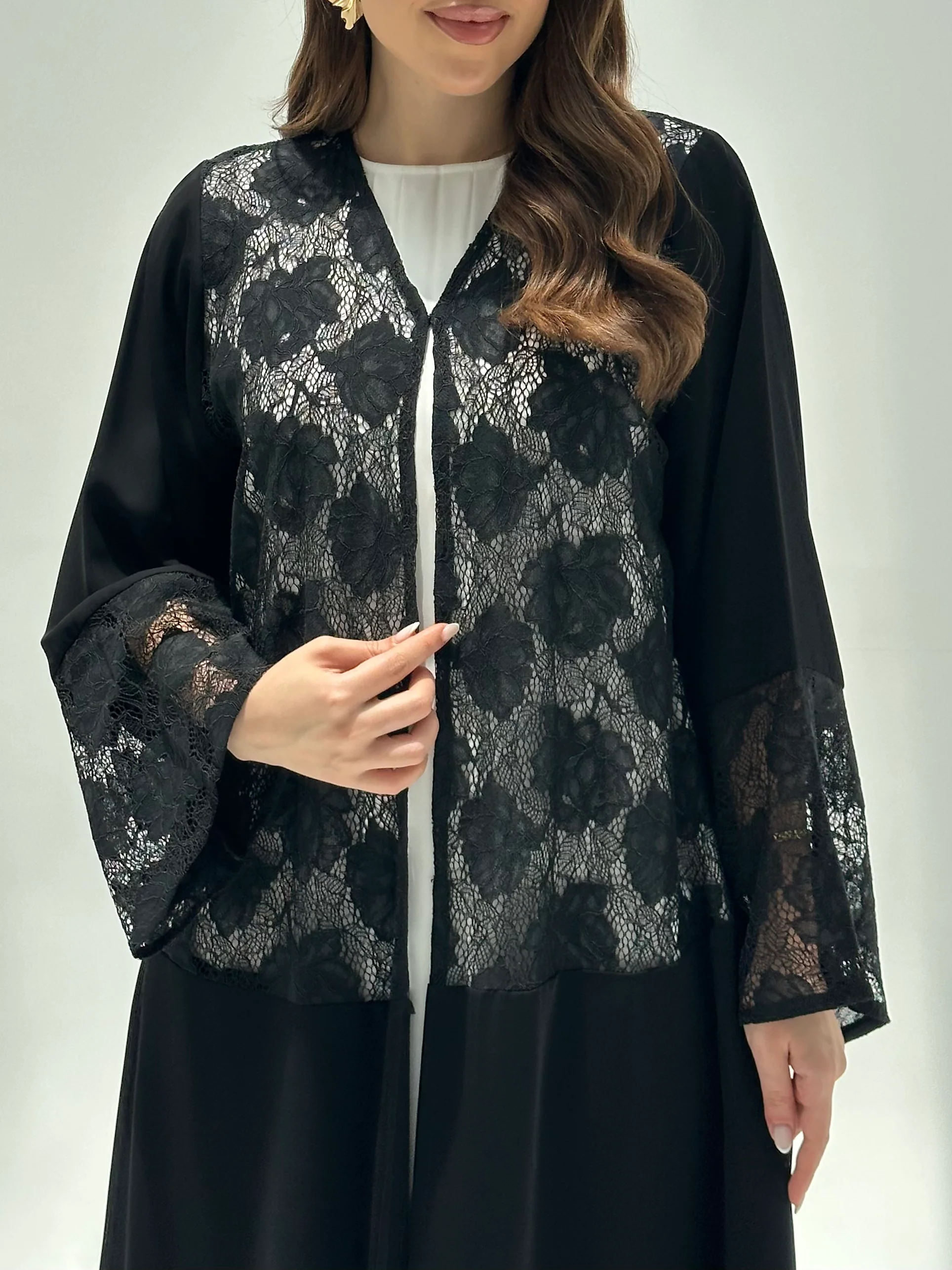 C 2206 Black Dantel Abaya - Image 3