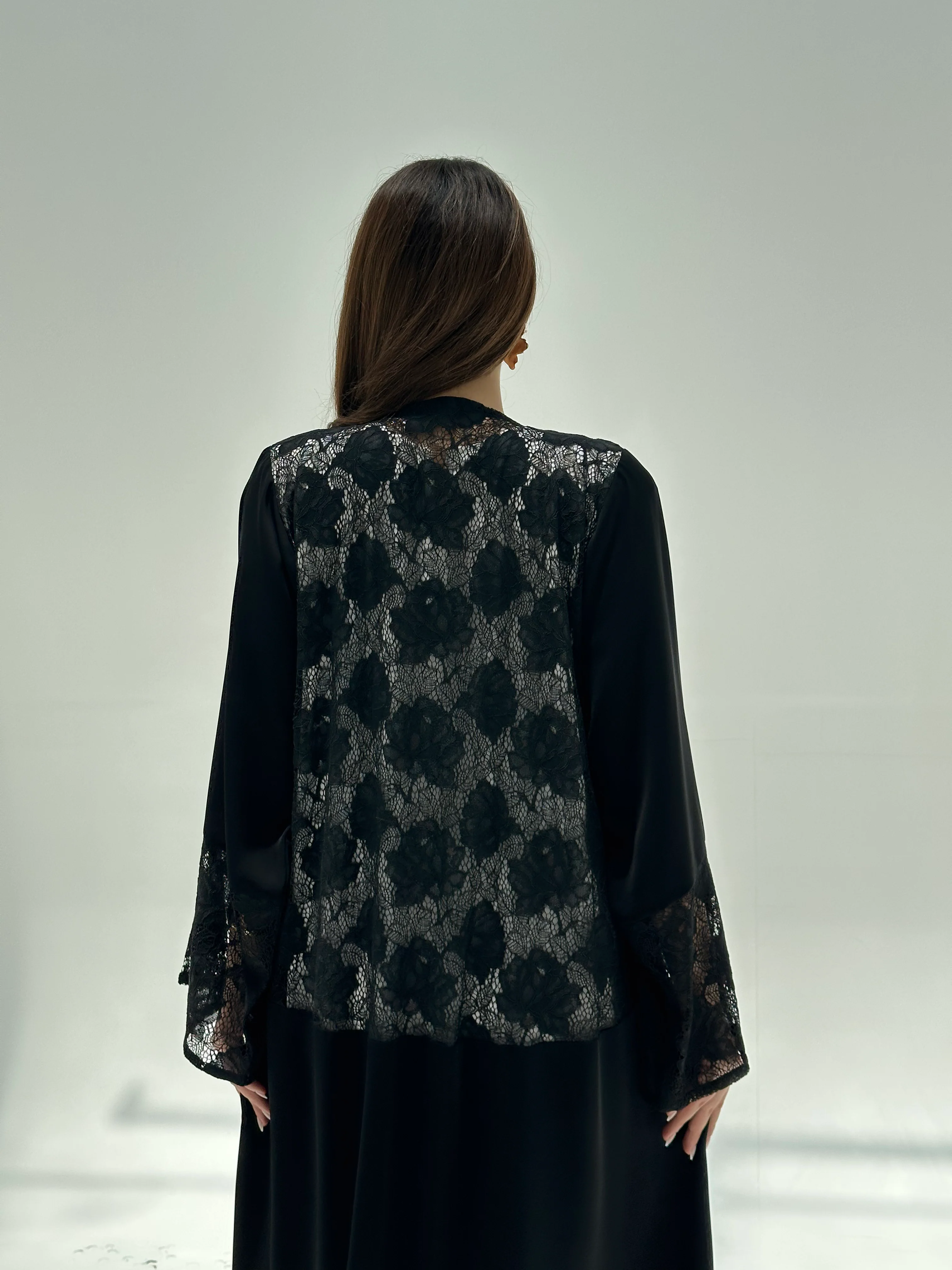 C 2206 Black Dantel Abaya - Image 4