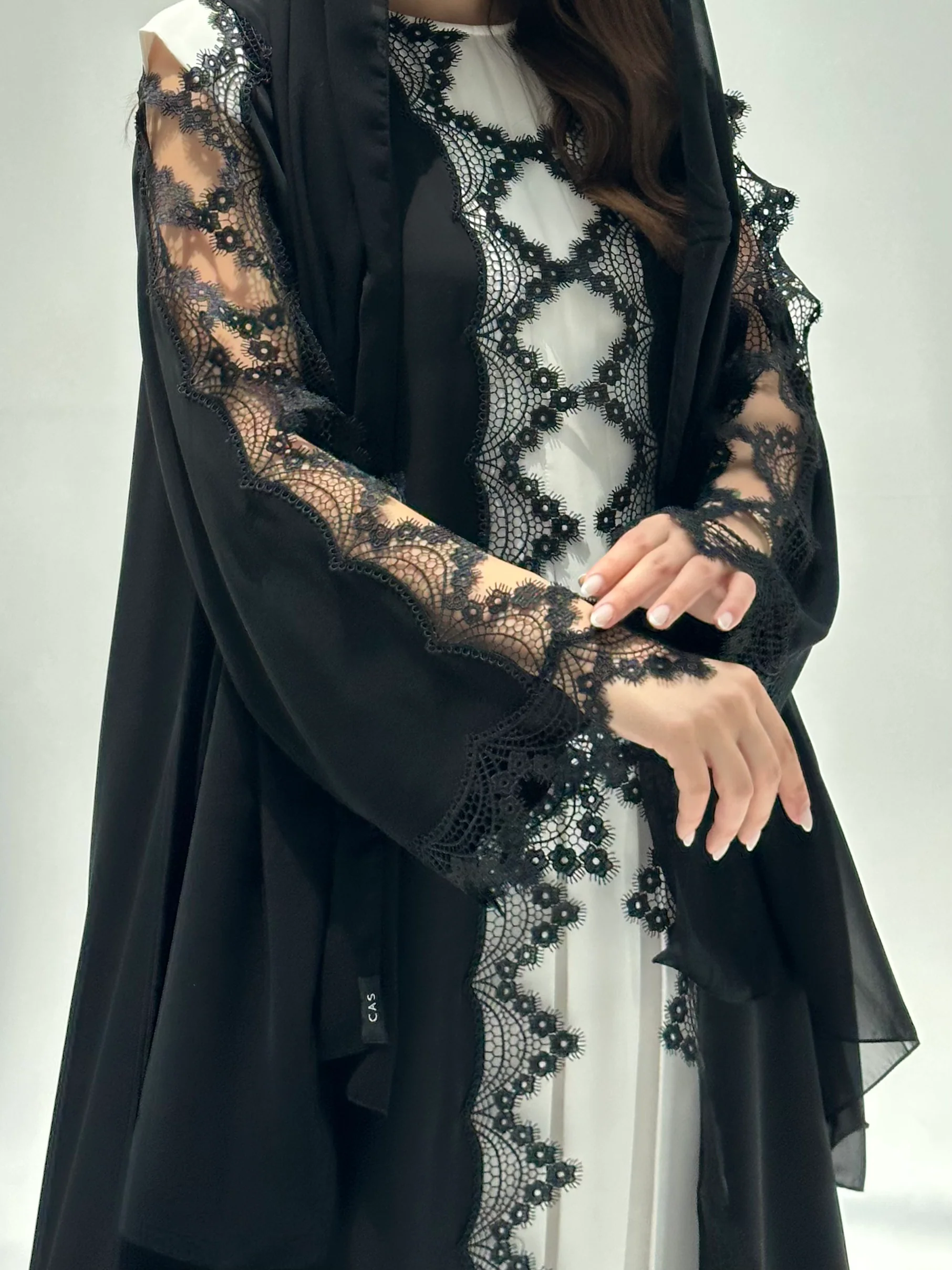 C 2208 Black Lace Abaya - Image 3