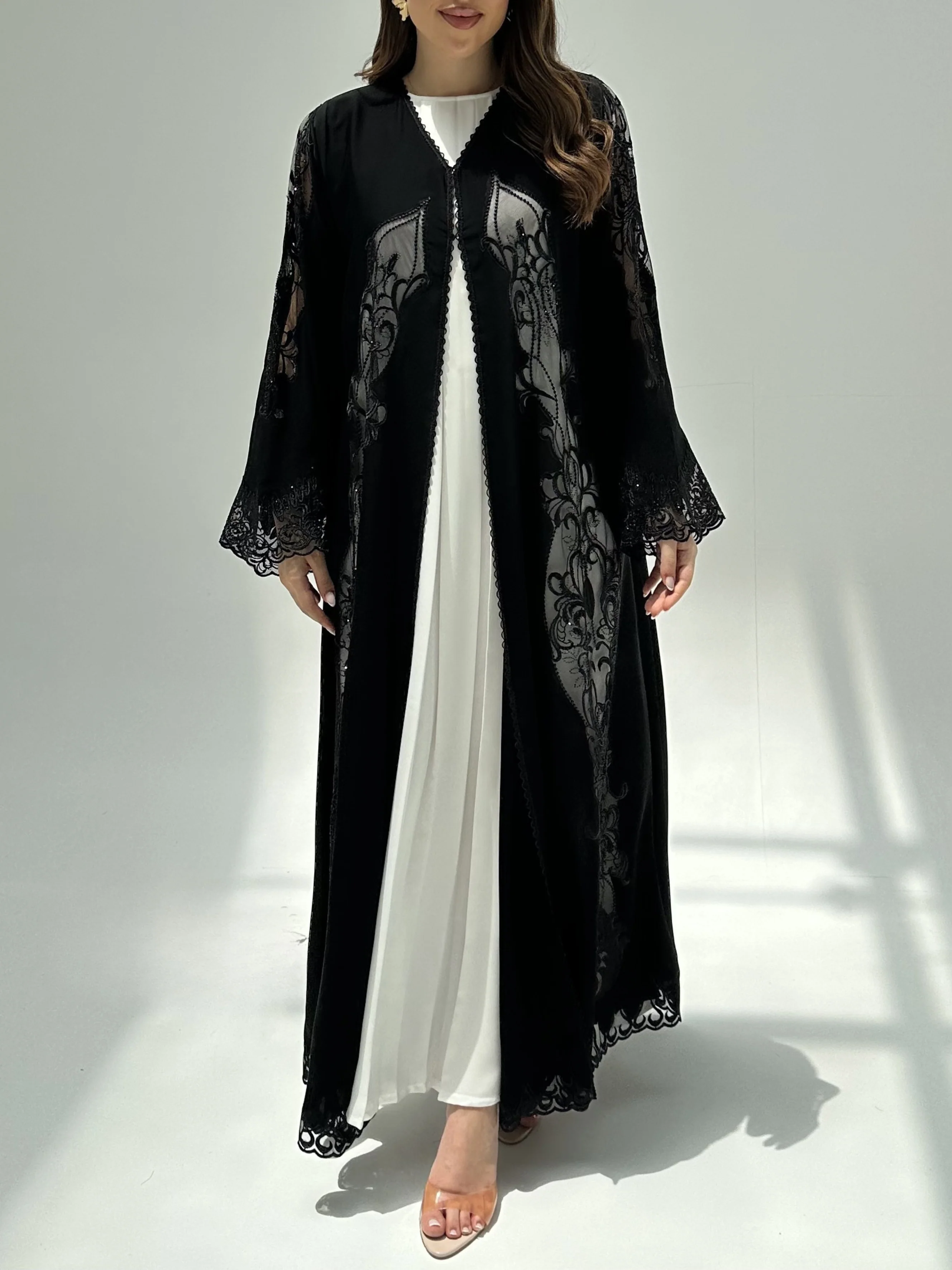 C 2212 Black Crystal Dantel Abaya - Image 2