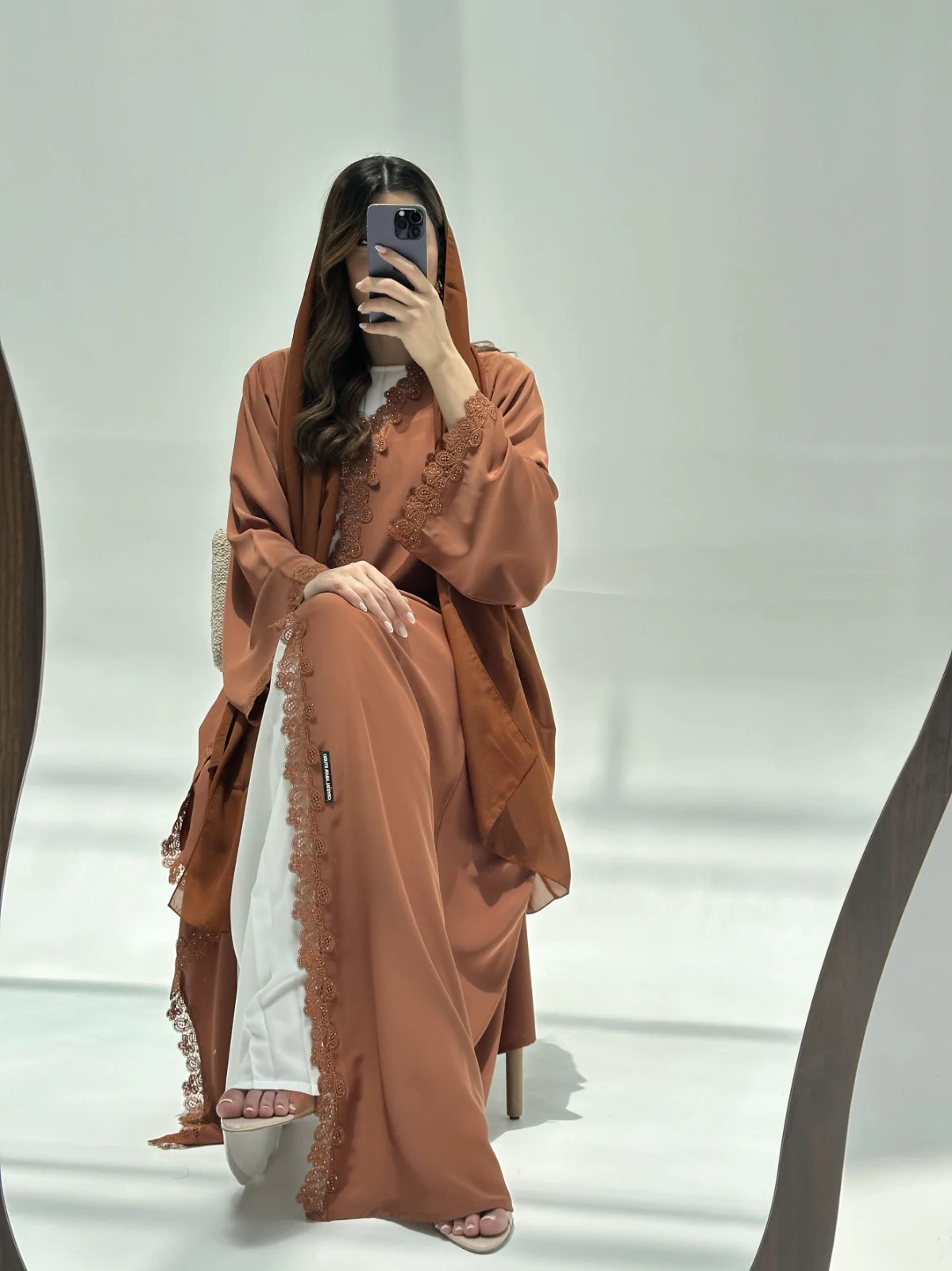 C 2218 Marmalade Orange Lace Abaya - Image 5