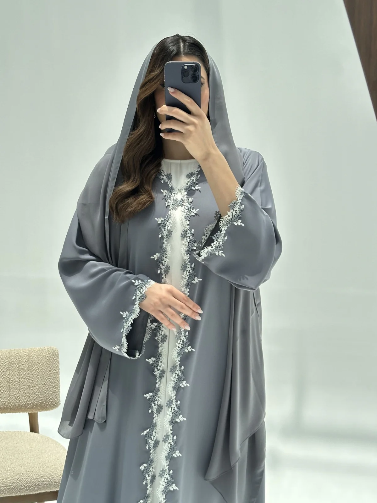 C 2221 Silver Fern Lace Abaya