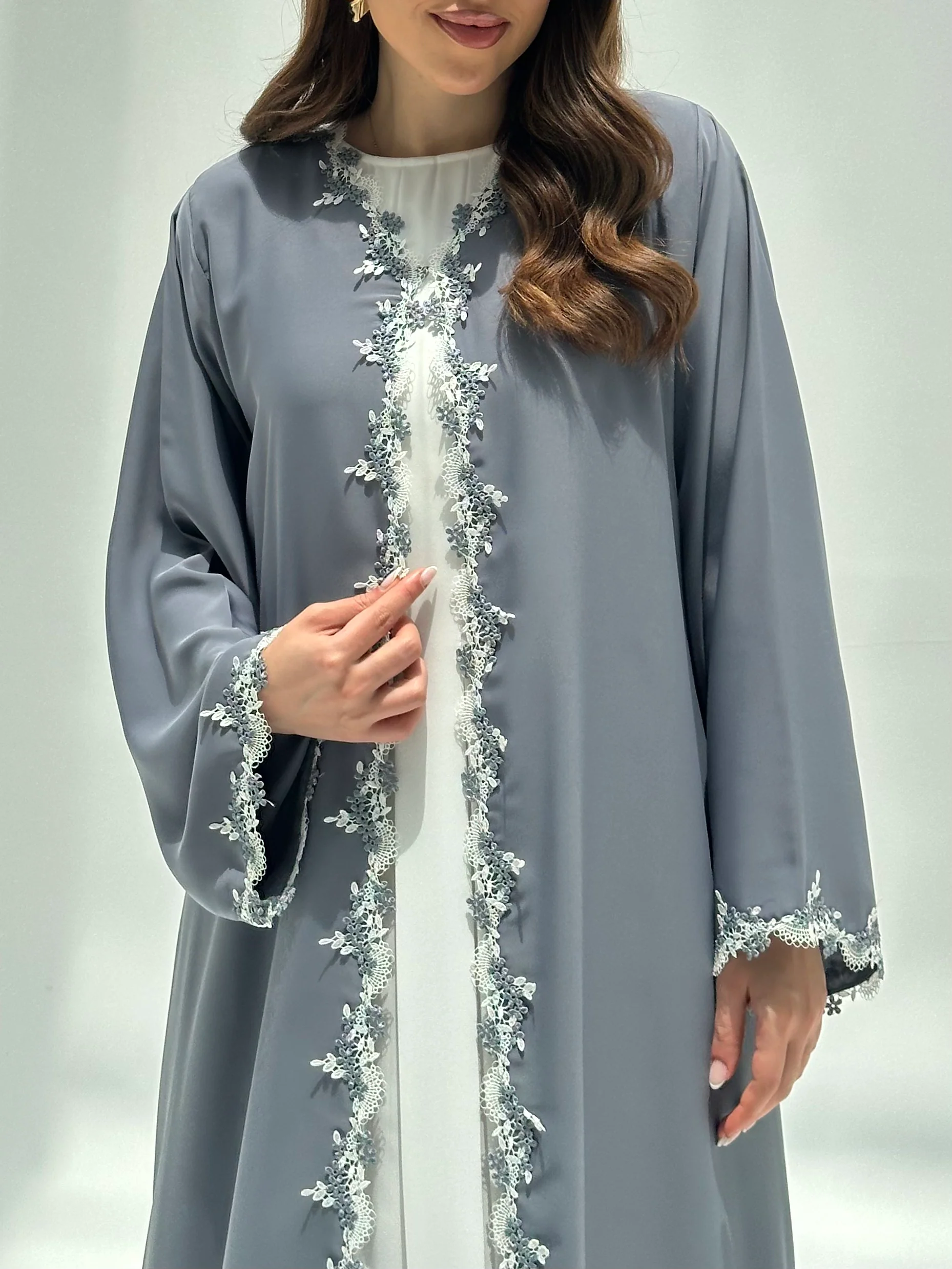 C 2221 Silver Fern Lace Abaya - Image 2