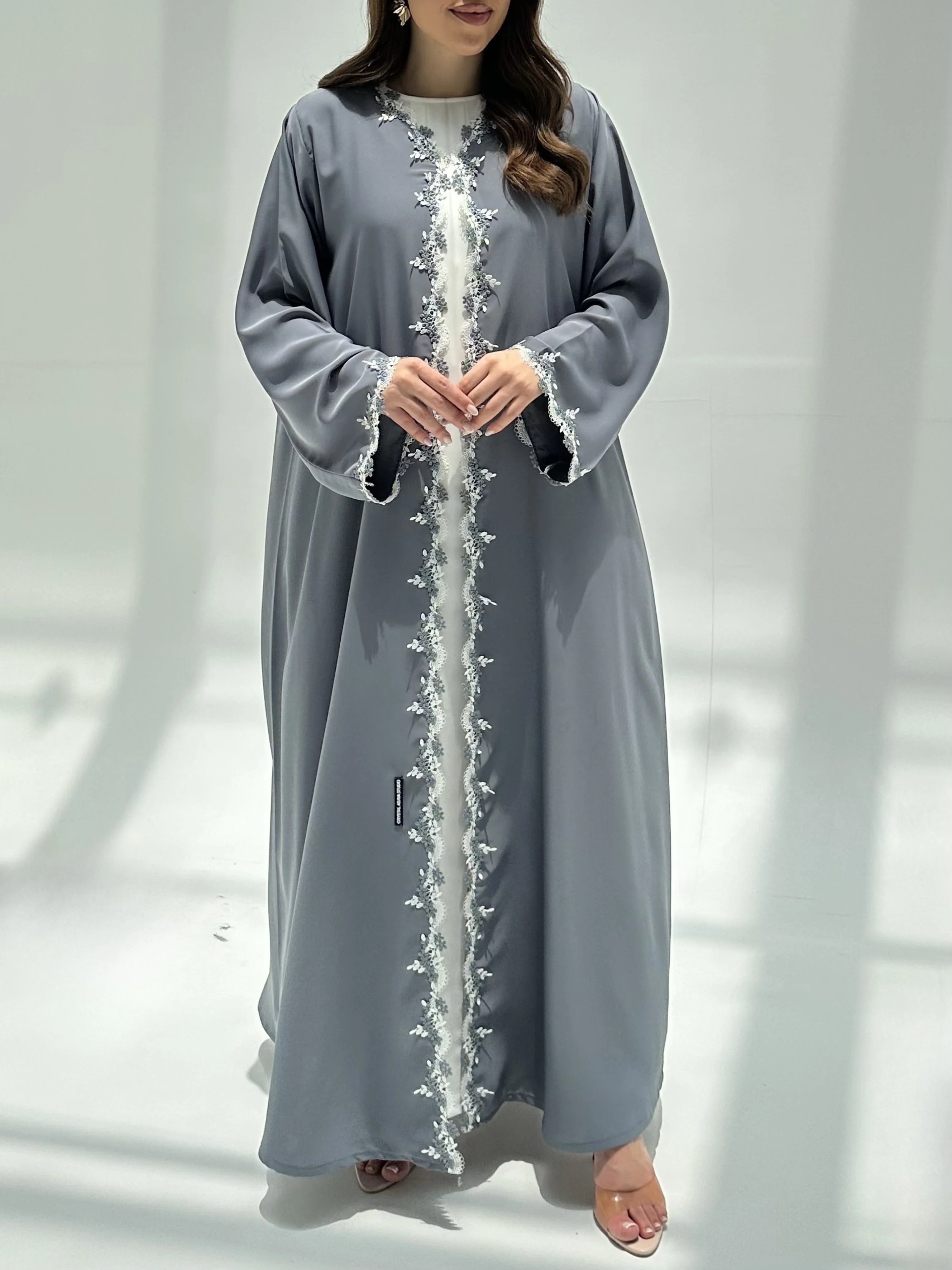 C 2221 Silver Fern Lace Abaya - Image 3