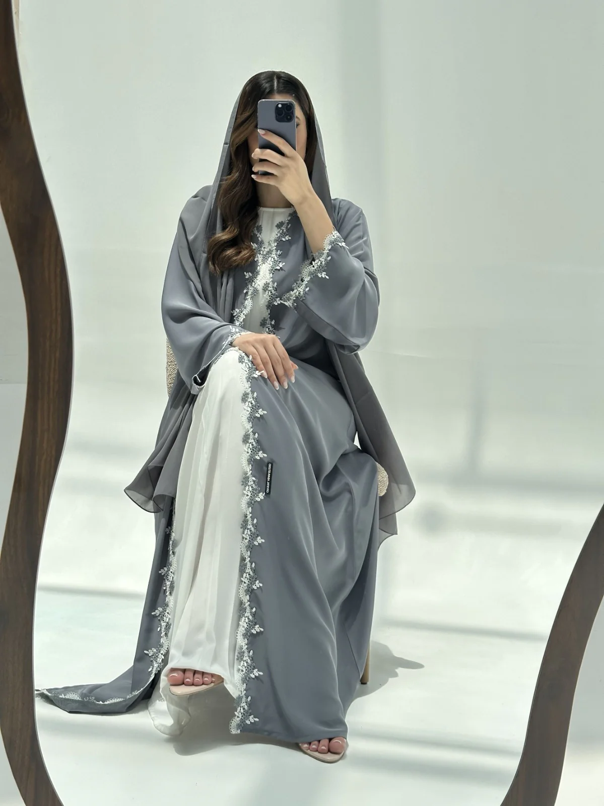 C 2221 Silver Fern Lace Abaya - Image 4