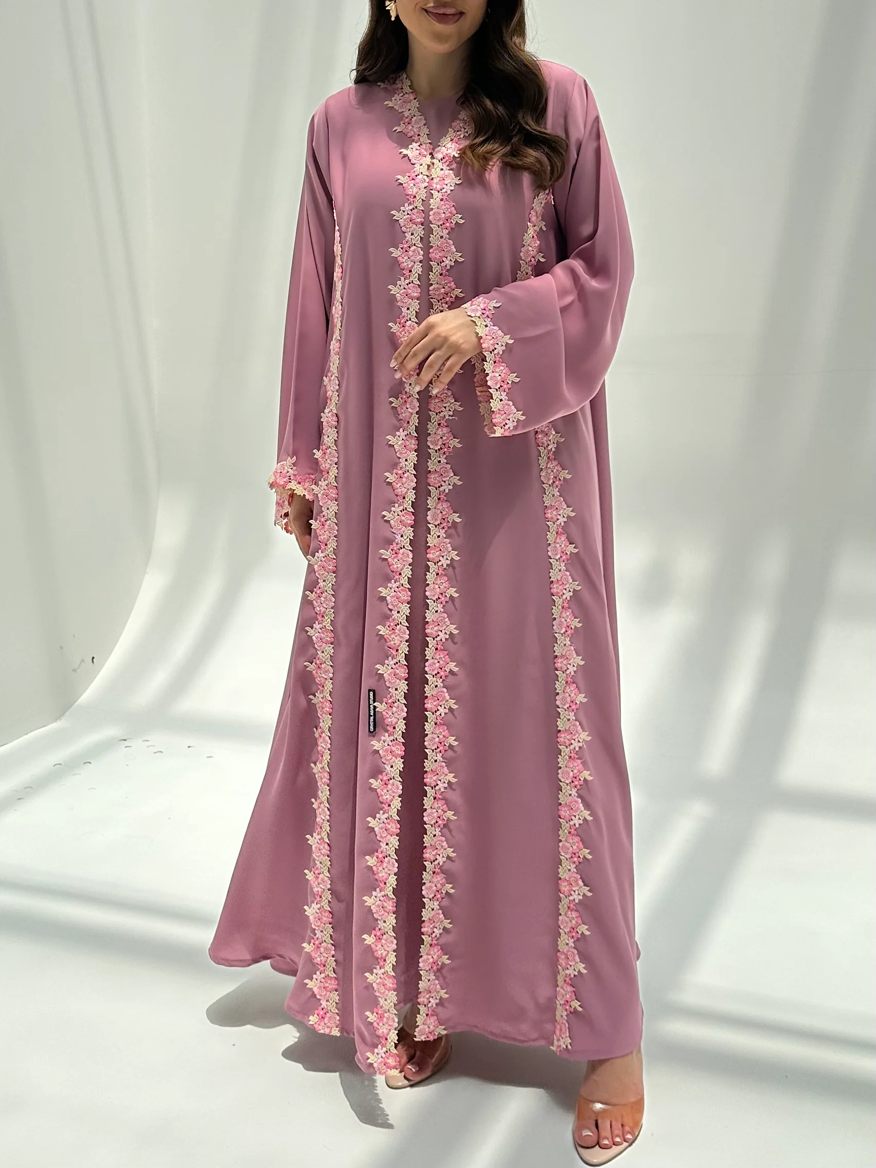C 2222 Carnation Pink Lace Abaya - Image 3