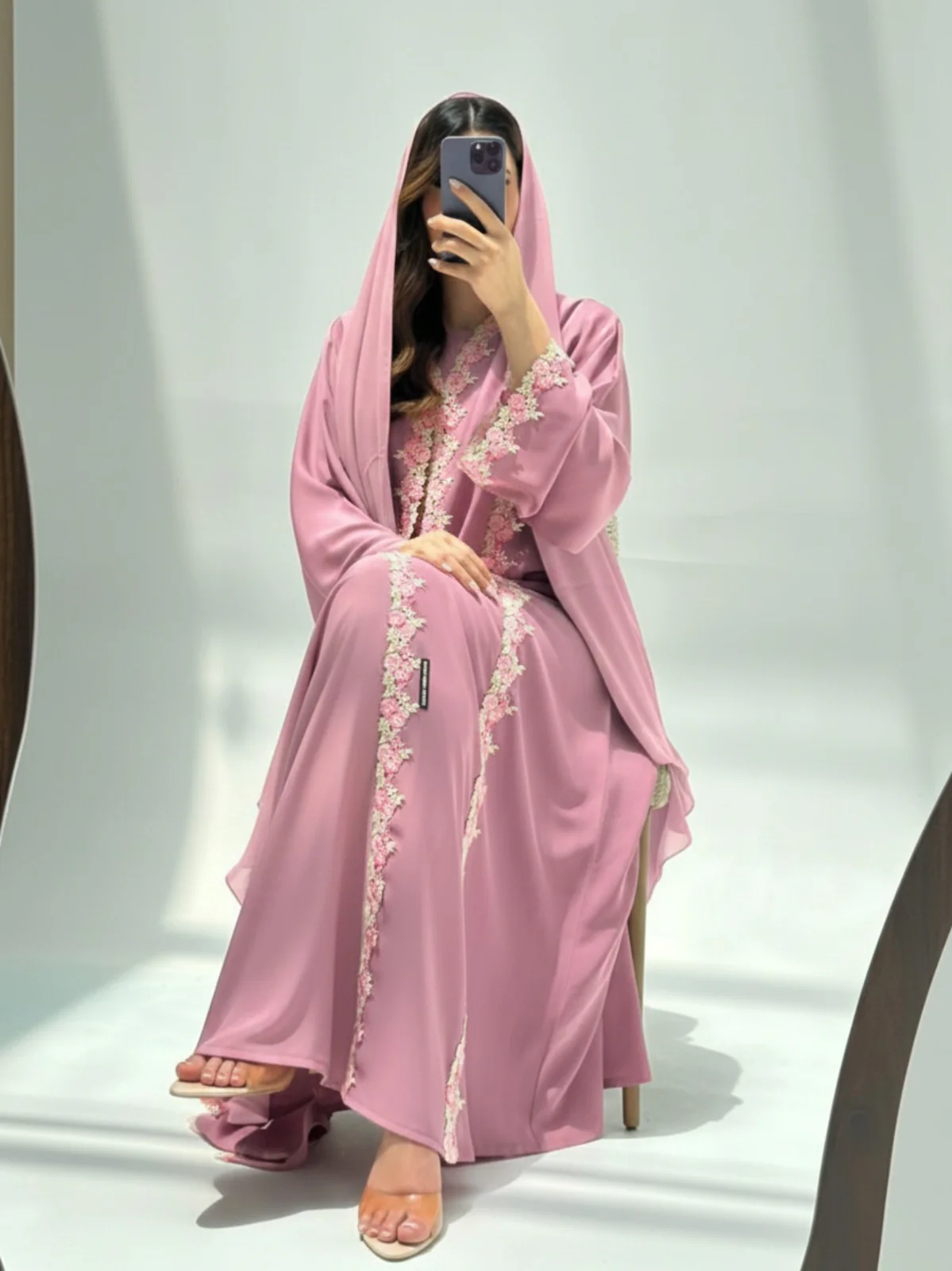 C 2222 Carnation Pink Lace Abaya - Image 4