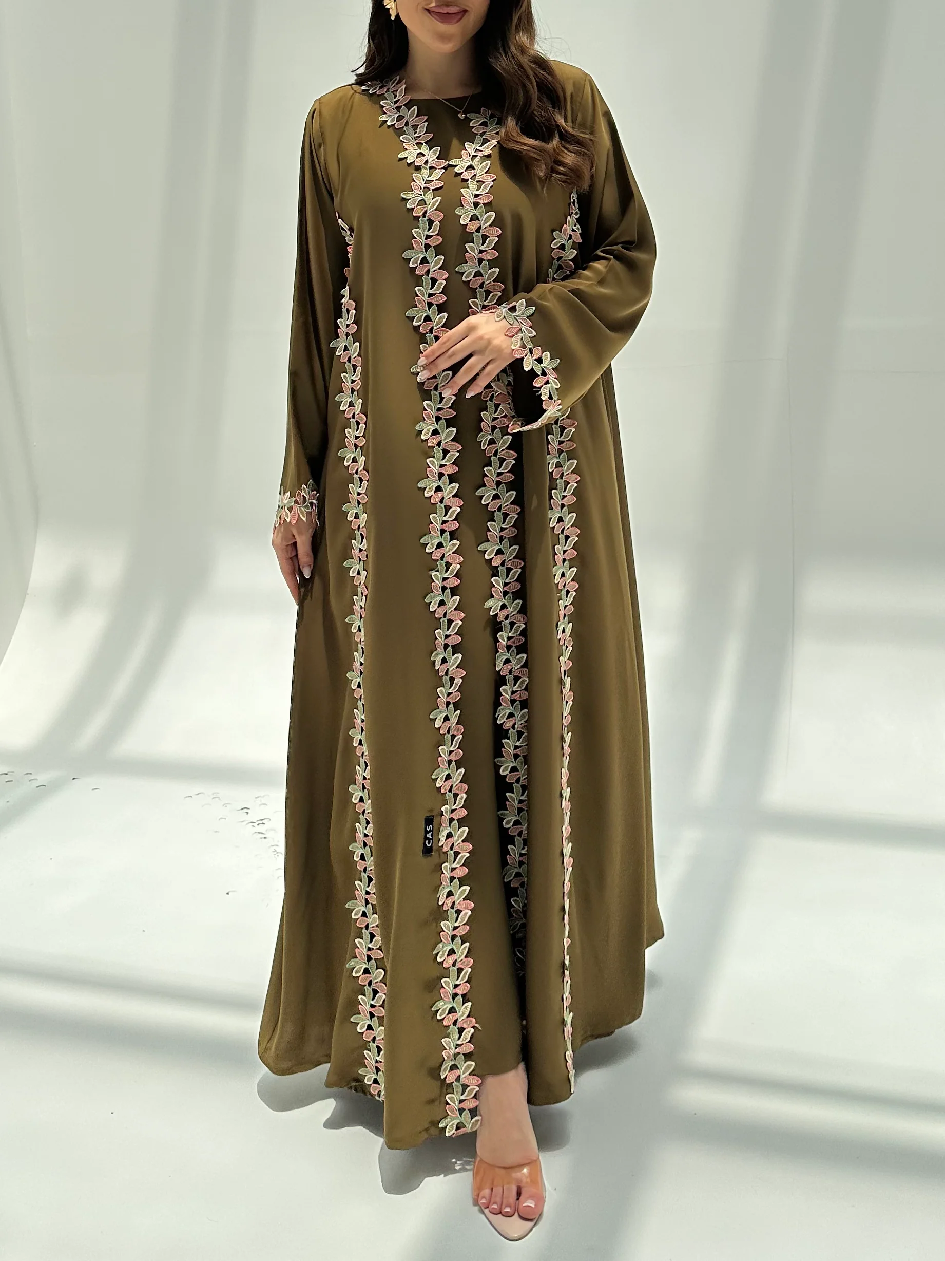 C 2224 Dusky Olive Lace Abaya - Image 3