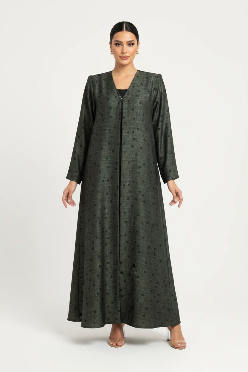 C 2227-04 Hunter Green Polka Dot Abaya - Image 2