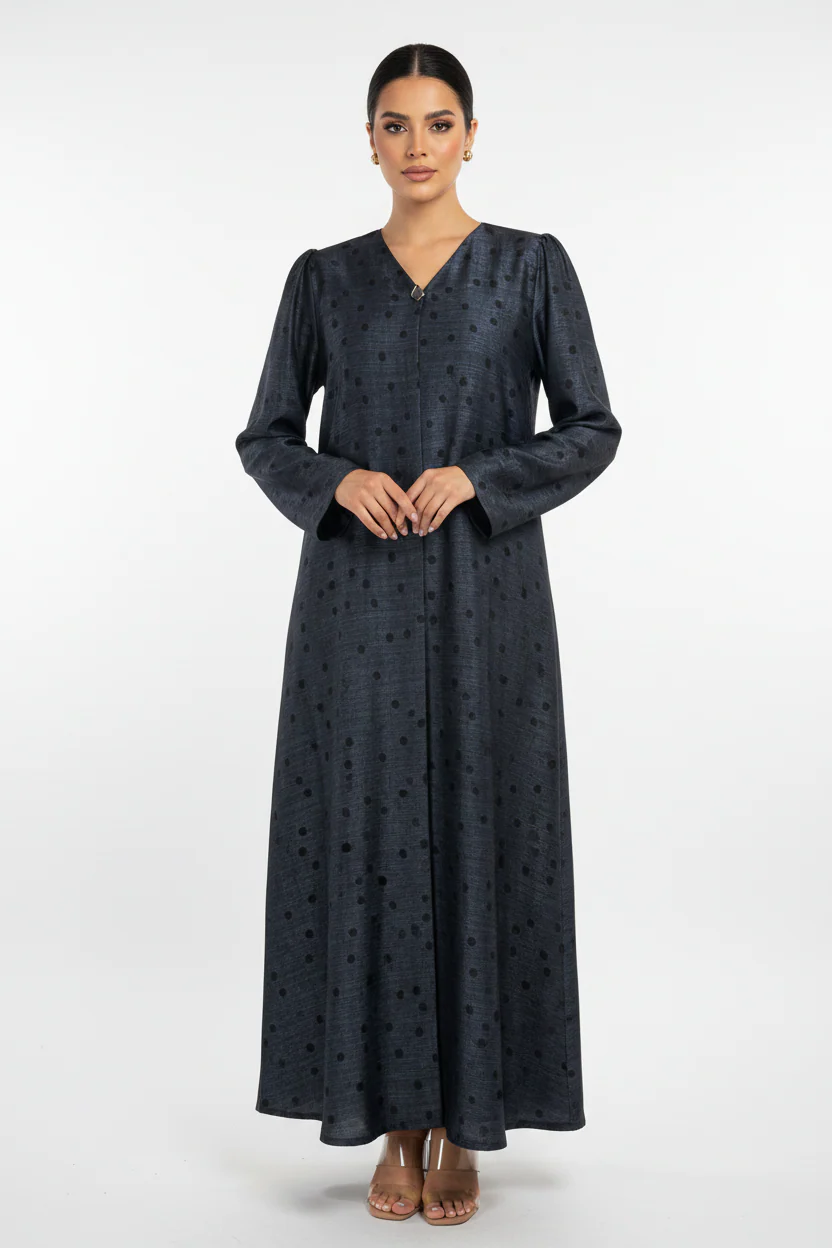 C 2227-05 Steel Blue Polka Dot Abaya - Image 2