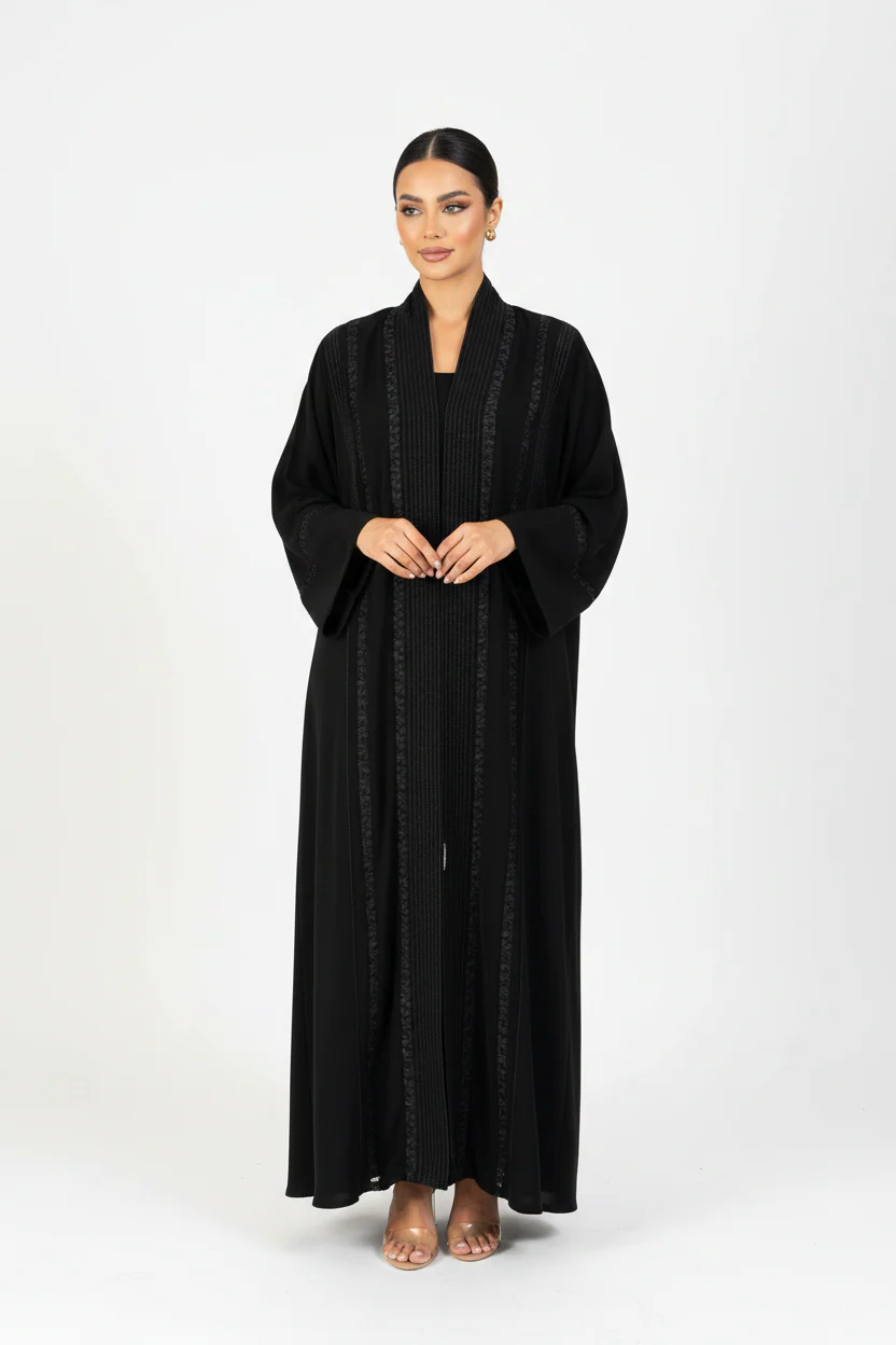 C 2230 Black Lace Abaya - Image 2