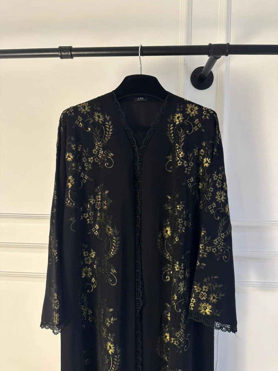 C 2231-02 Black Gold Floral Abaya - Image 3