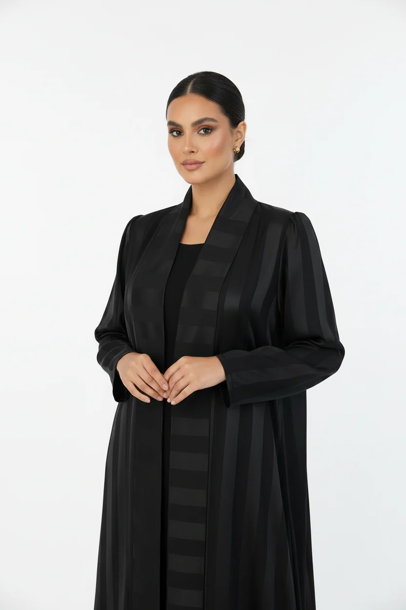 C 2243 Black Striped Abaya - Image 3