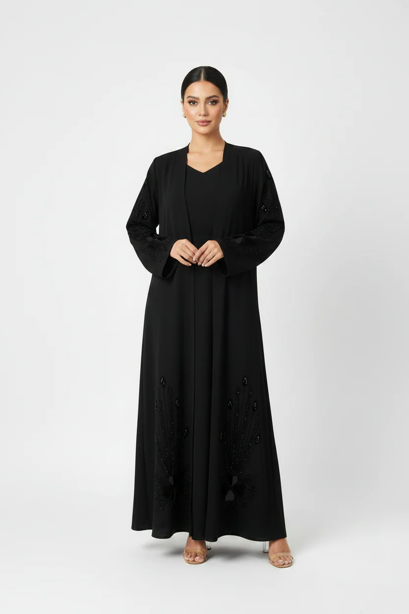 C 2244-02 Black Beaded Abaya - Image 2