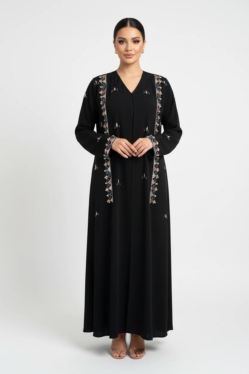 C 2247 Black Beaded Abaya - Image 2