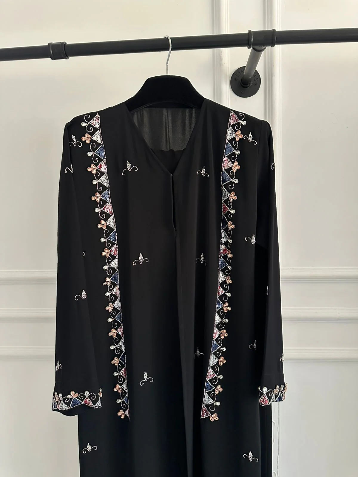 C 2247 Black Beaded Abaya - Image 3