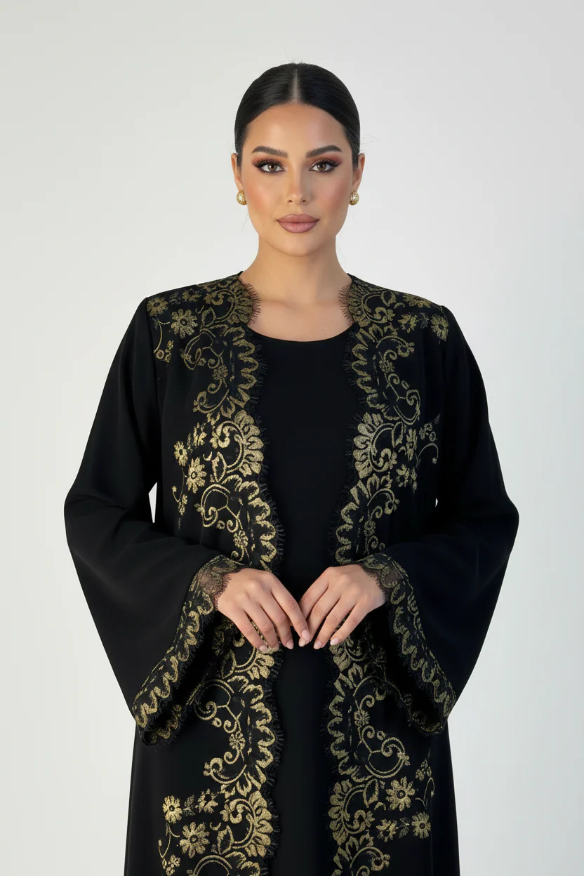 C 2250 Black Gold Lace Abaya