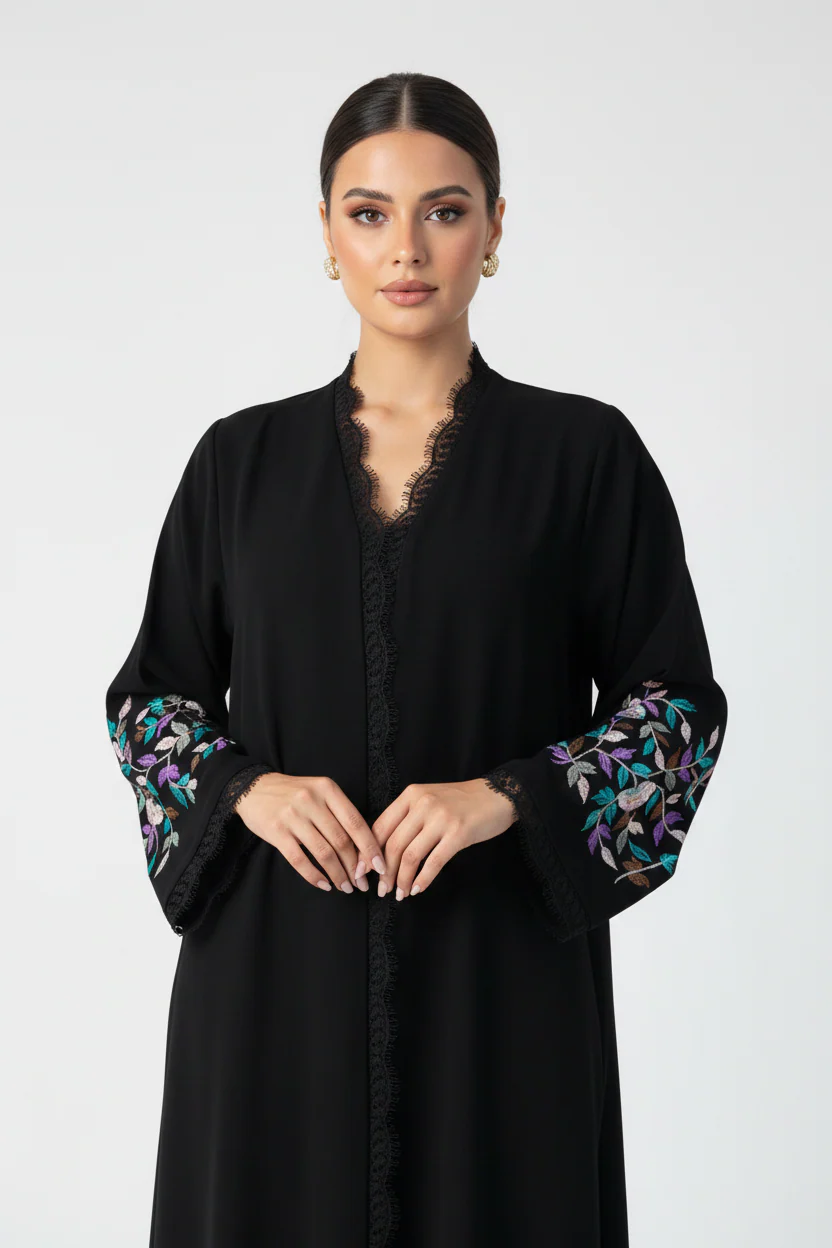 C 2251 Black Embroidered Abaya
