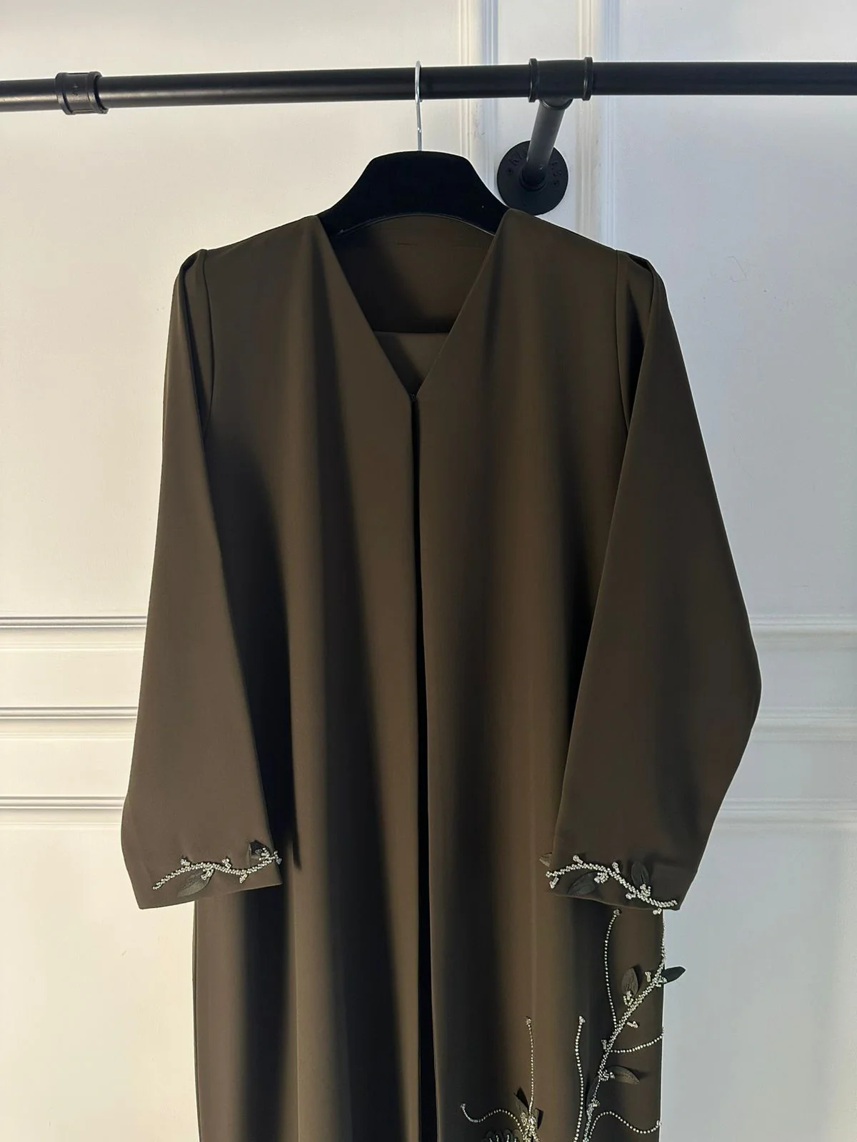 C 2255 Olive Green Beaded Abaya - Image 4