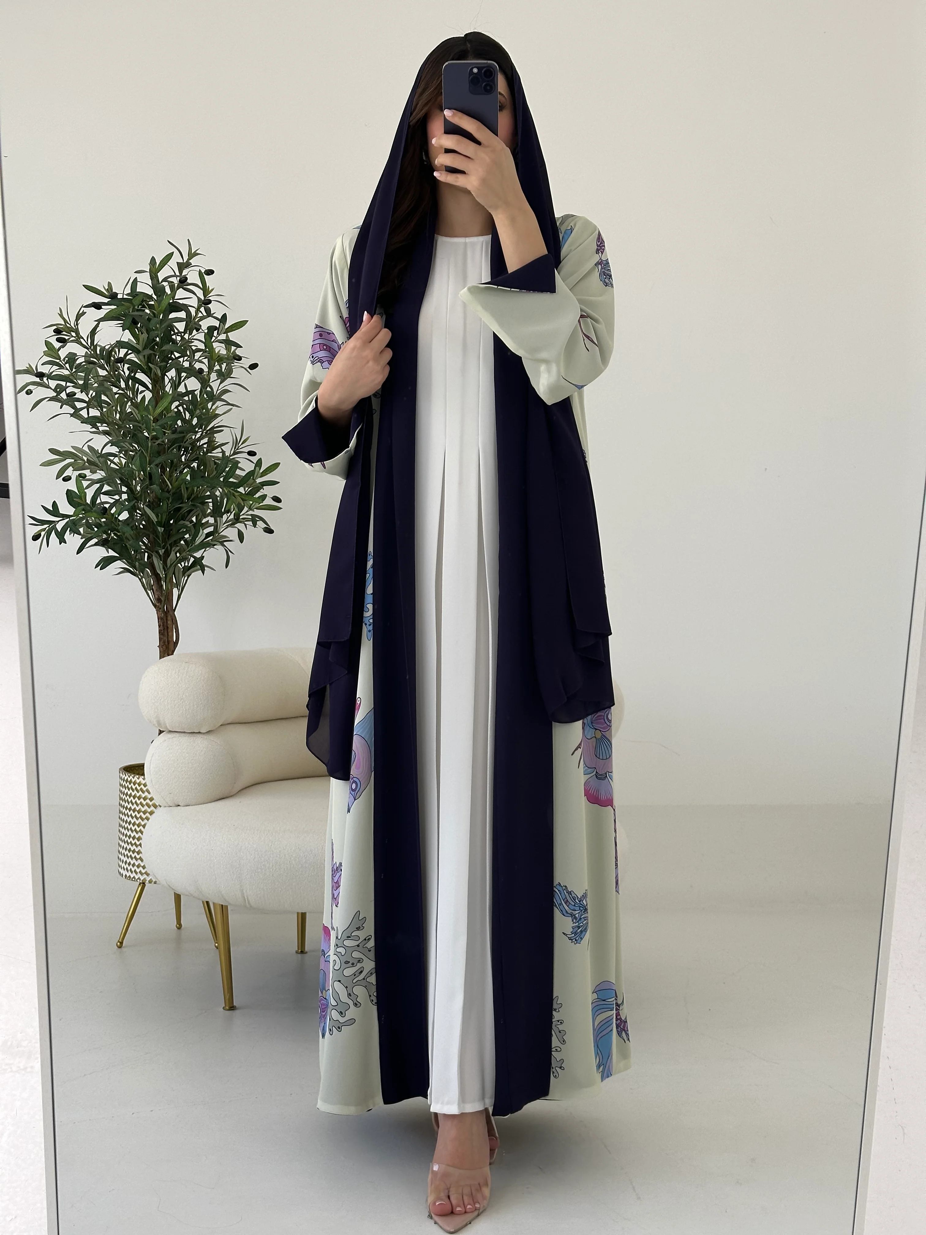C 2260 Purple Coral Reversible Abaya - Image 2