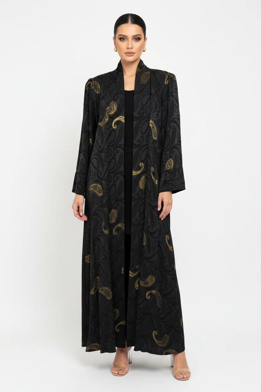 C 2273-02 Premium Black Gold Abaya - Image 2