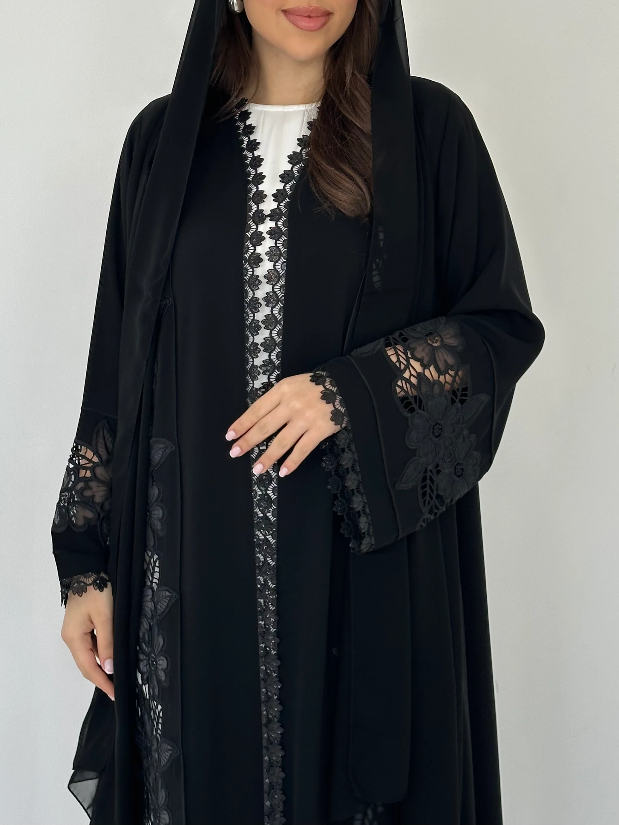C 2275 Black Floral Lace Abaya