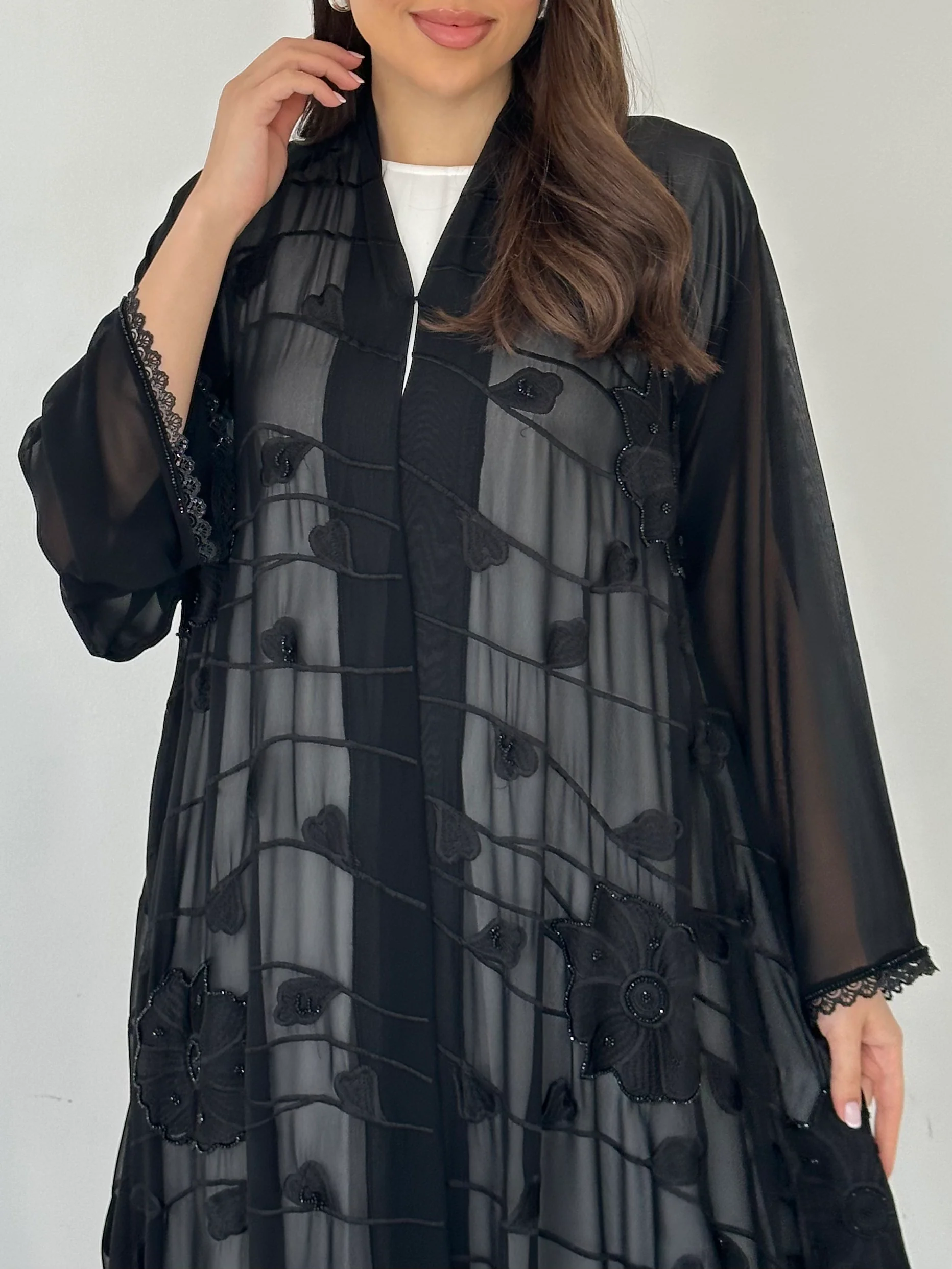 C 2280 Black Beaded Abaya - Image 3